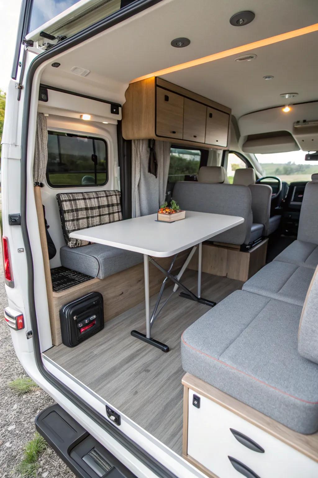 Foldable tables enhance space in your RV.
