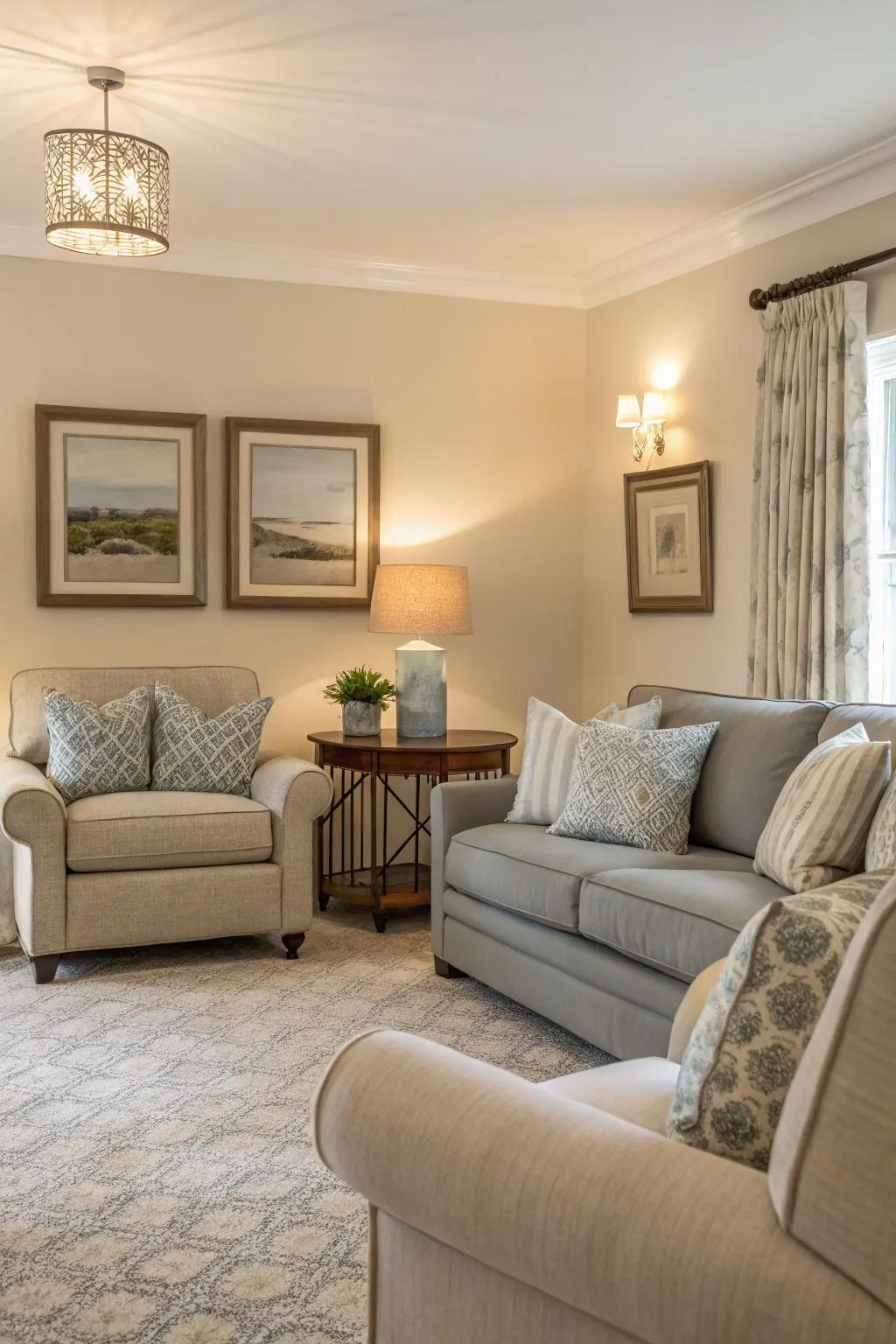 Neutral tonalities usher tranquility into your supplementary living space.