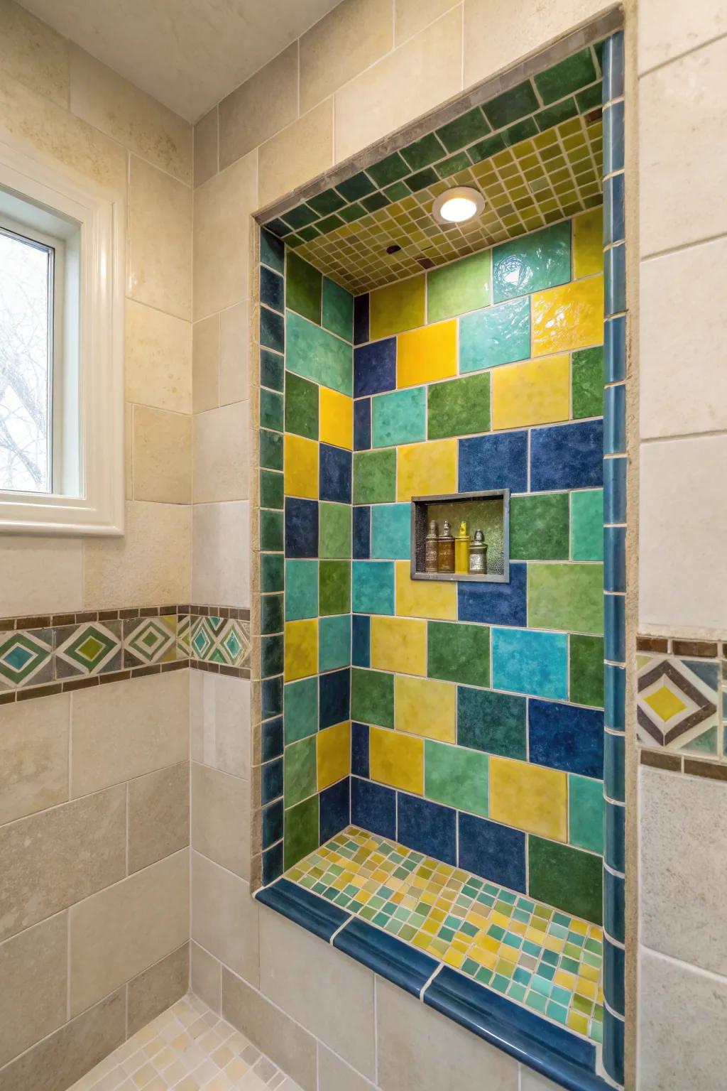 Decorative tiles in alcoves present a chic and functional design note.