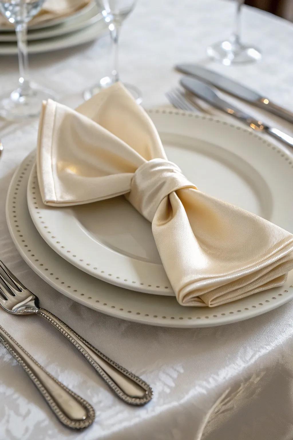 A cloth shaped into a whimsical butterfly tie, excellent for injecting allure into your table.