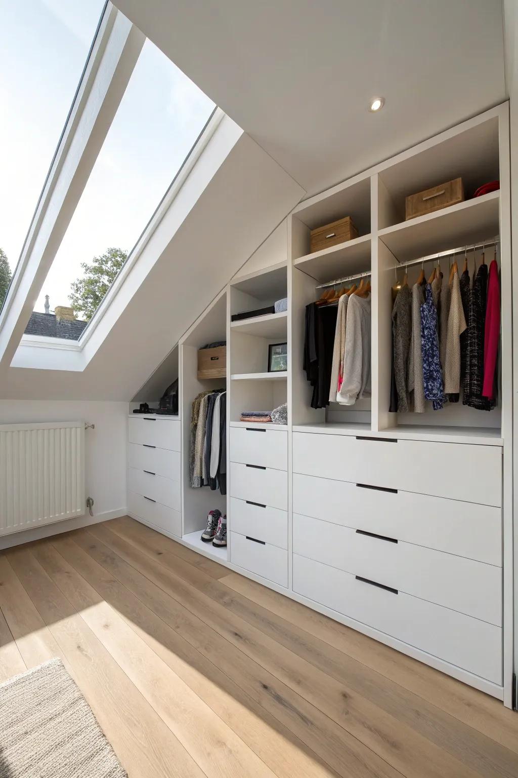 Built-in drawers provide hidden storage while keeping a clean look.