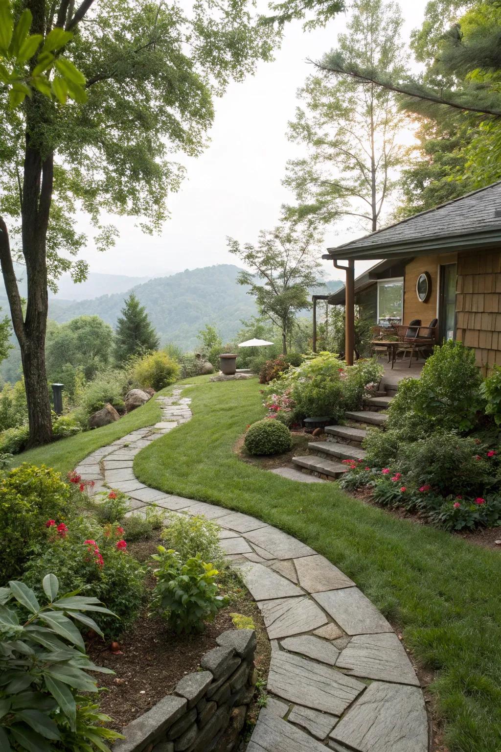 Walkways direct visitors through the splendor of your sloped garden.