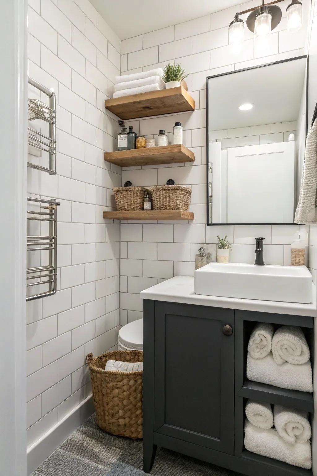 Shelves that are open give you storage and keep the space feeling airy.