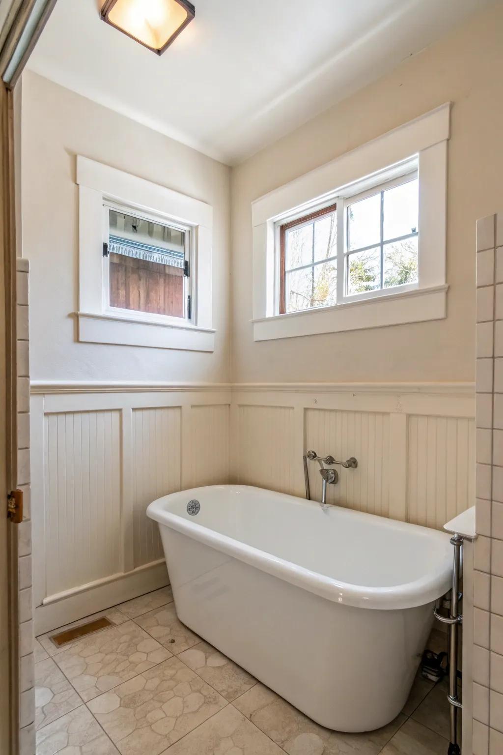 A small bathroom can appear larger and brighter with the use of light colors.