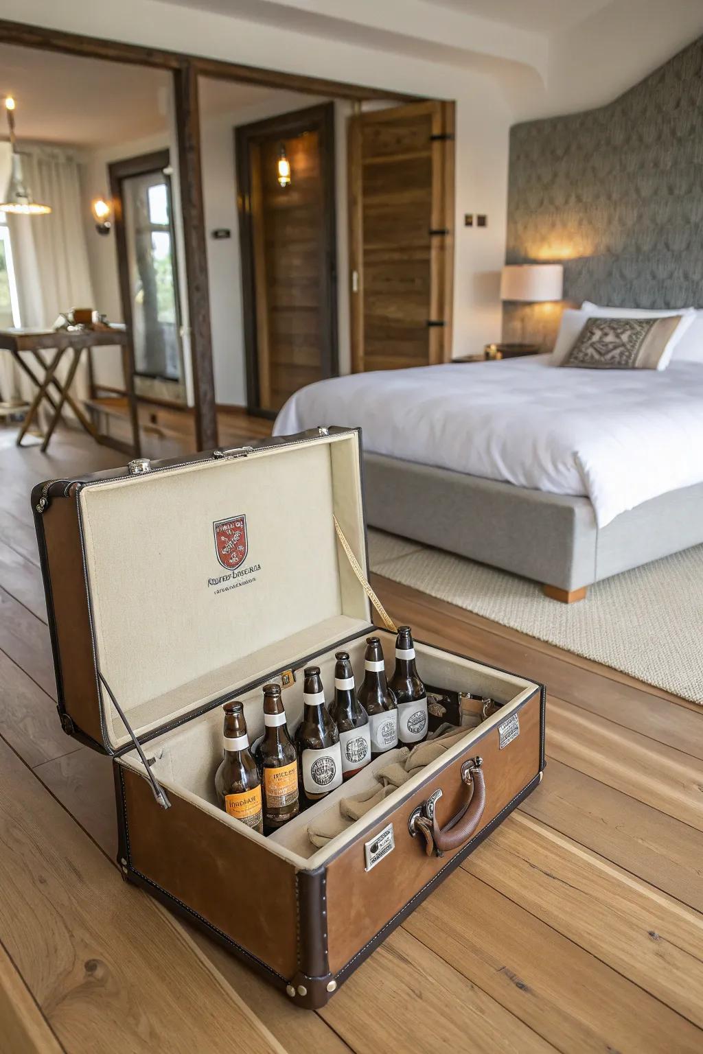 Timeworn traveling case display perfect for a touch of nostalgia.