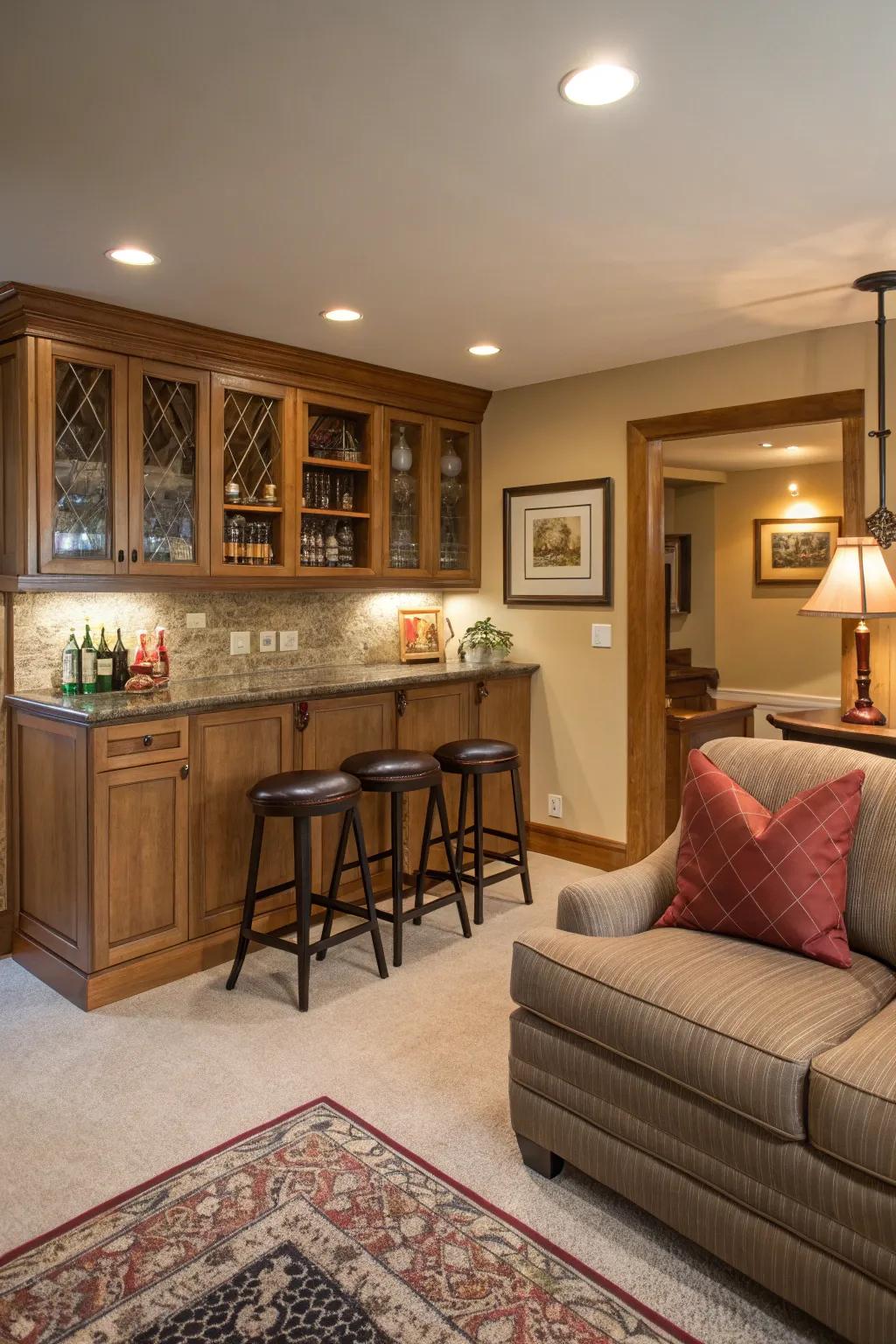 Convert a nook into a stylish built-in bar.