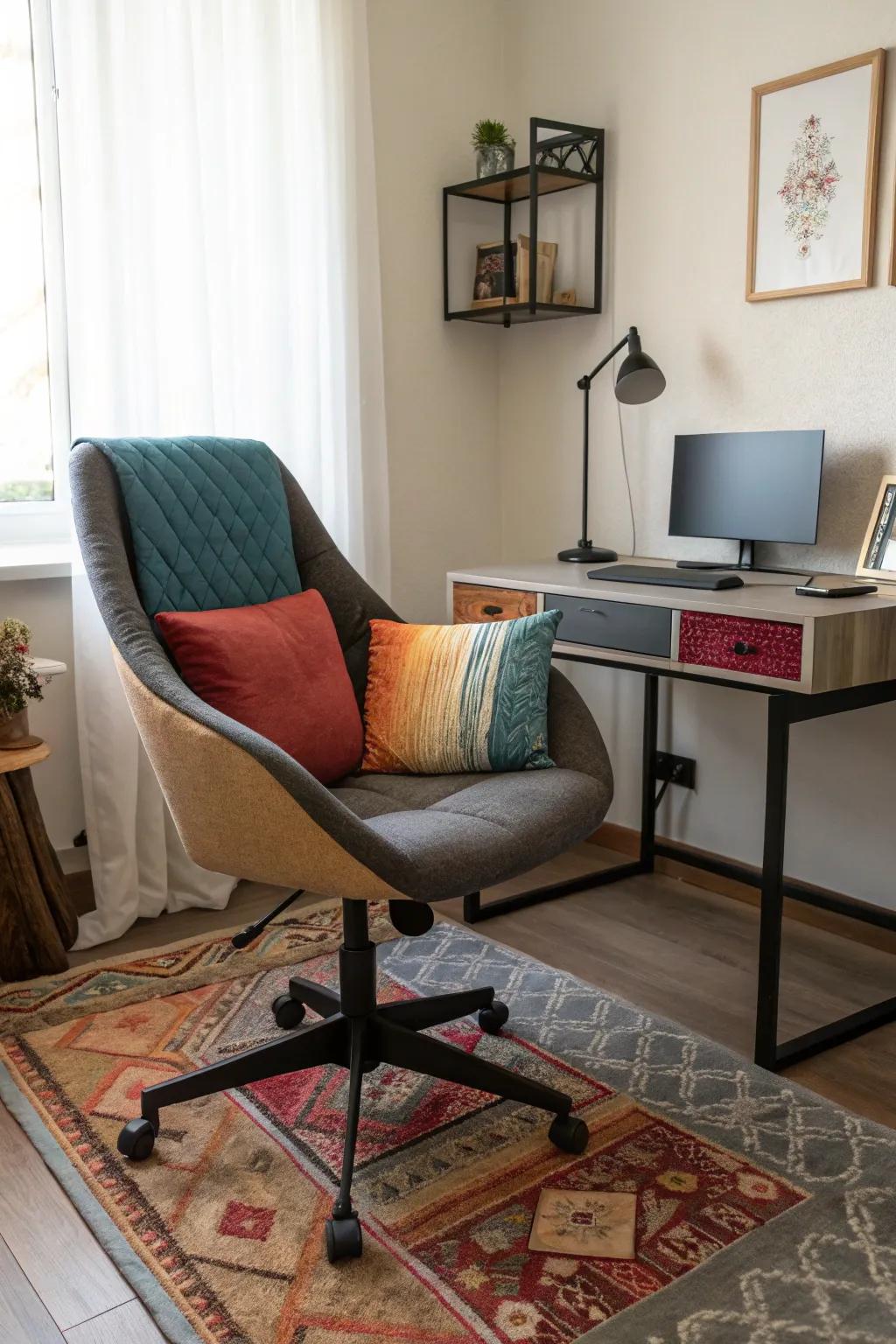 A posture-friendly seat offers both comfort and elegance to your small office.