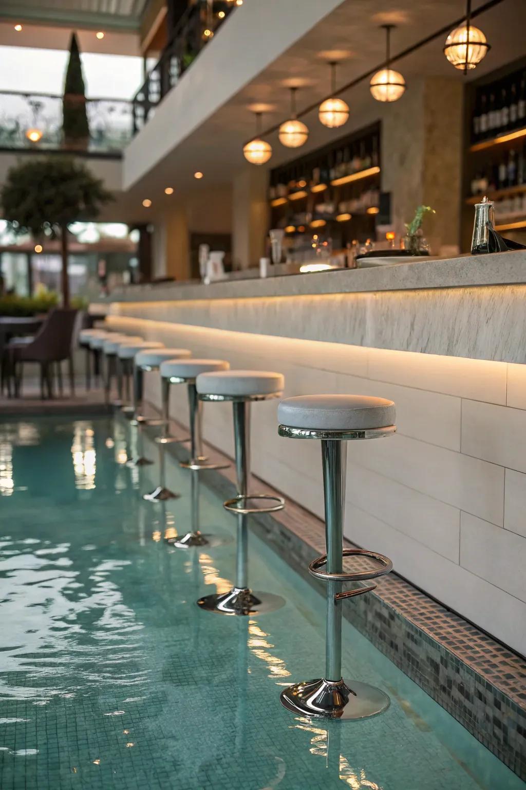 Underwater seating provides a luxurious pool experience without ever leaving the water.