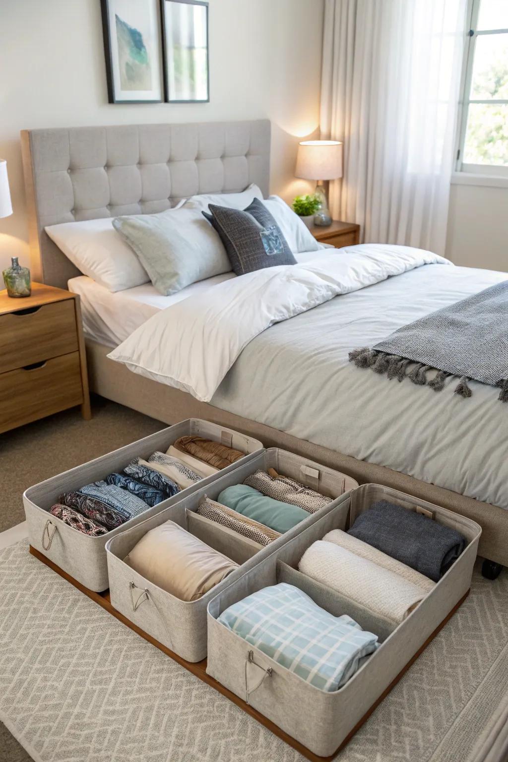 Use the under-bed area to gain extra storage space.