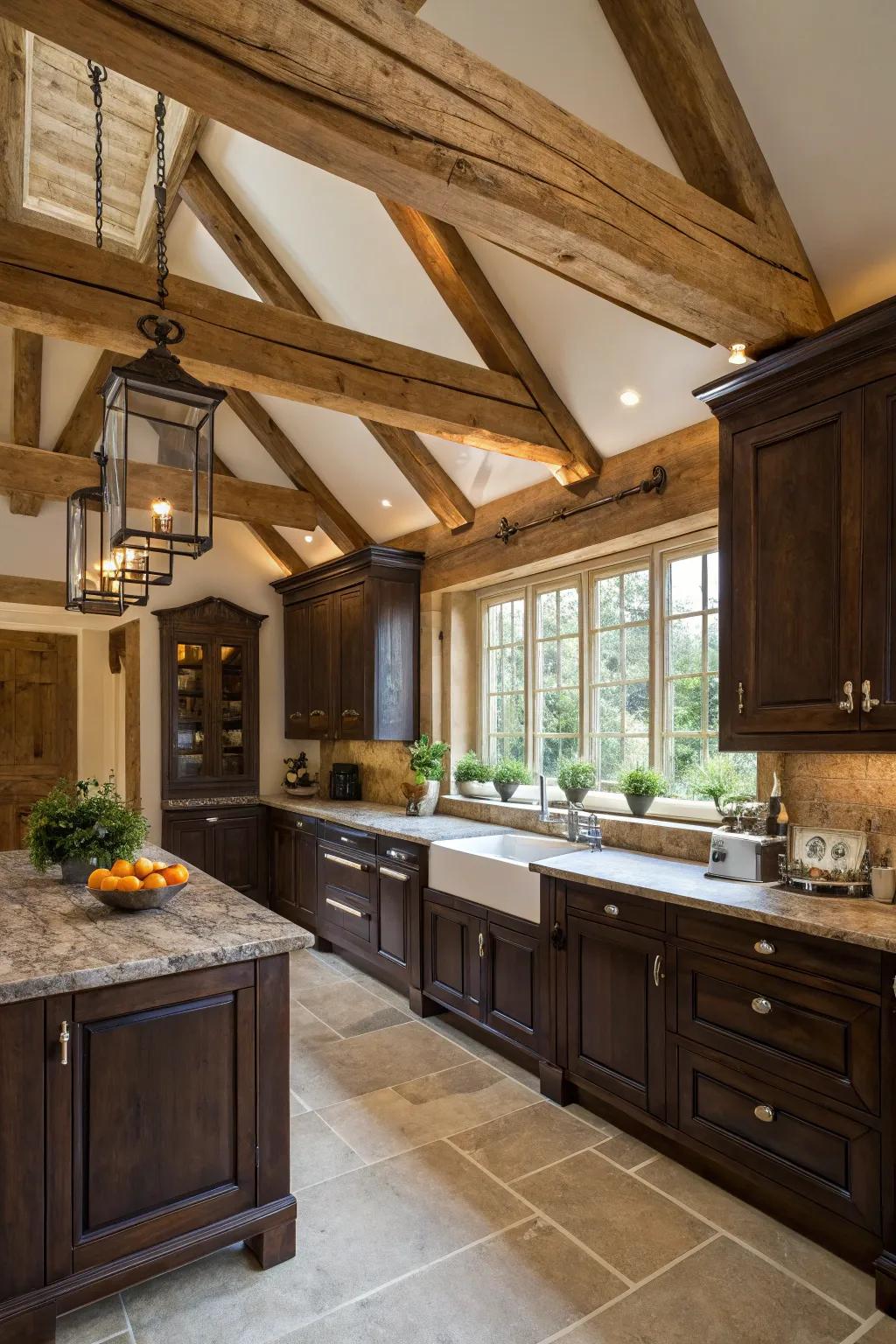 Wood aspects boost the hardy charm of this Spanish cooking area.