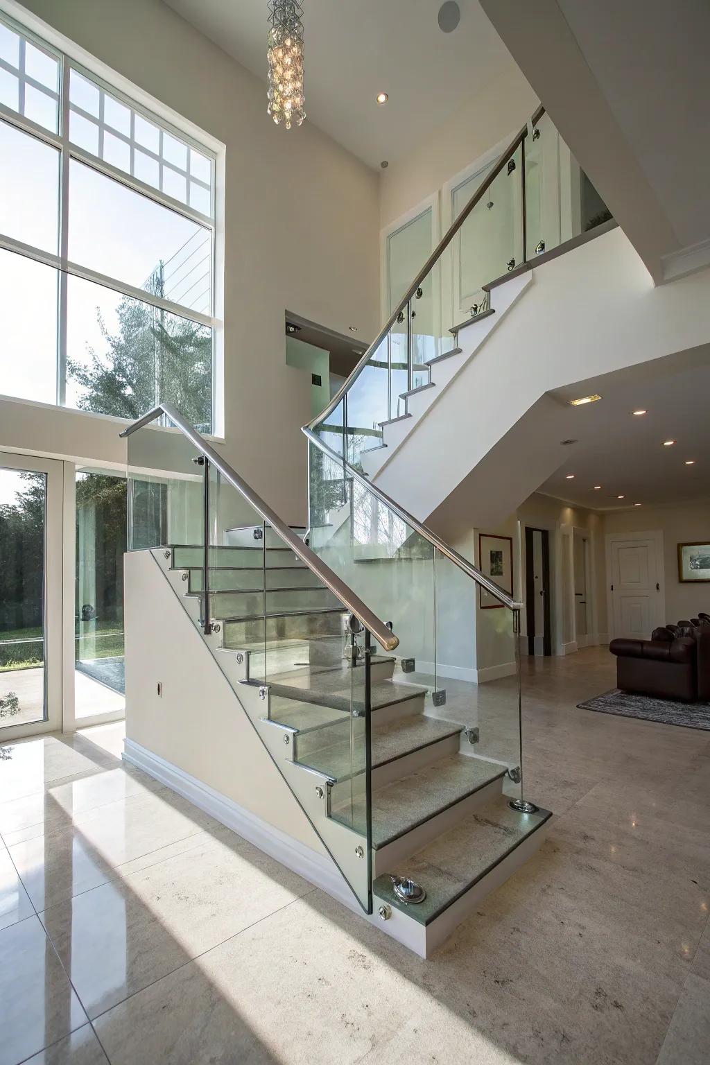Crystal clear banisters maximize spaciousness and the passage of light in your home.