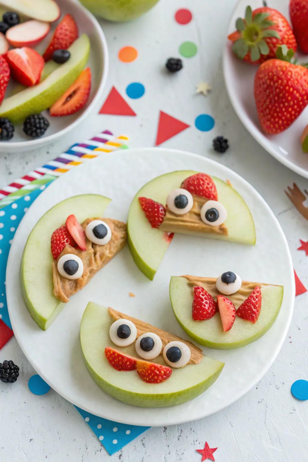 Abominable apple chomps, conjuring a lighthearted fright on your celebratory table.