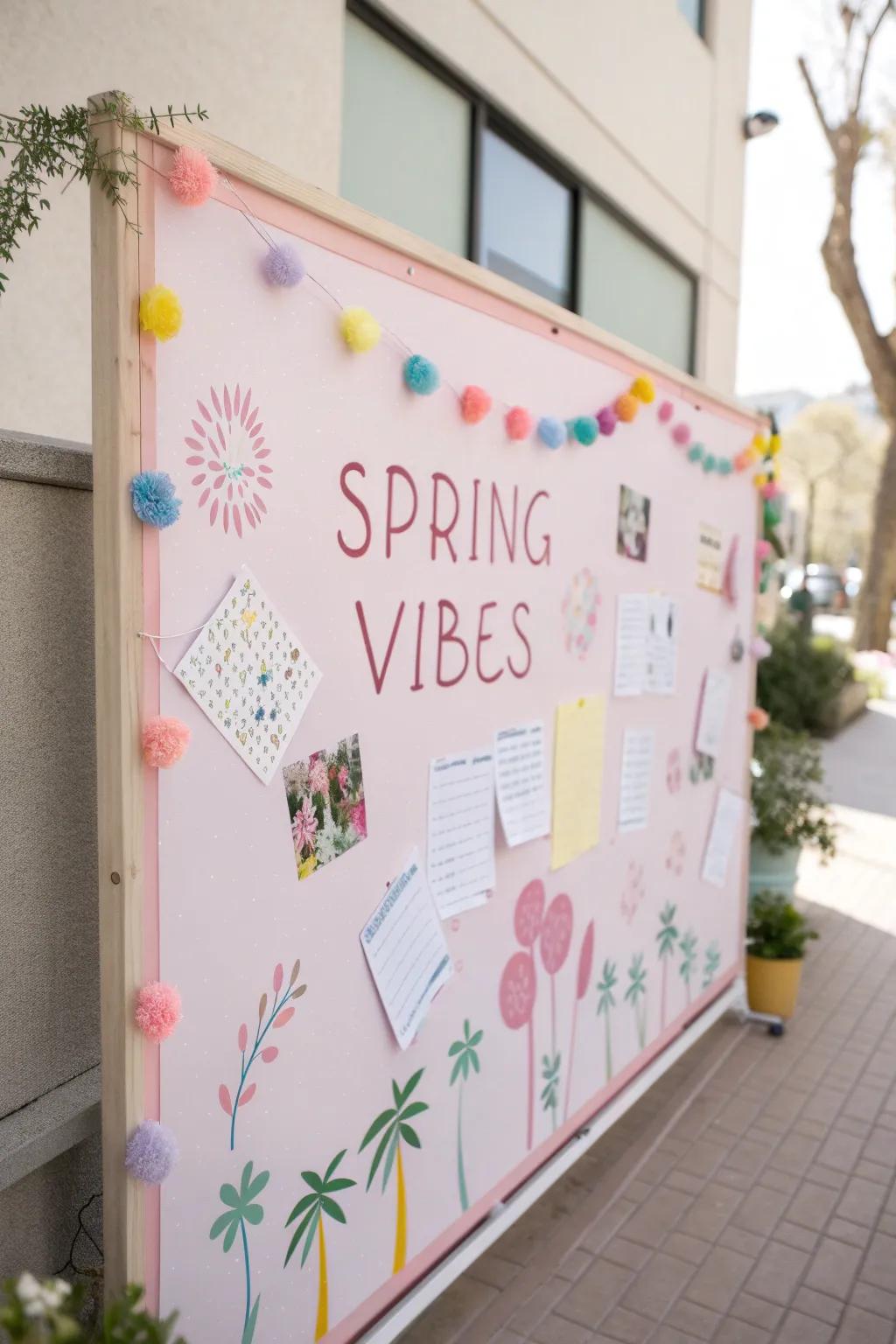 A mood board in pastel shades featuring 'Spring Energy' and encouraging quotes.