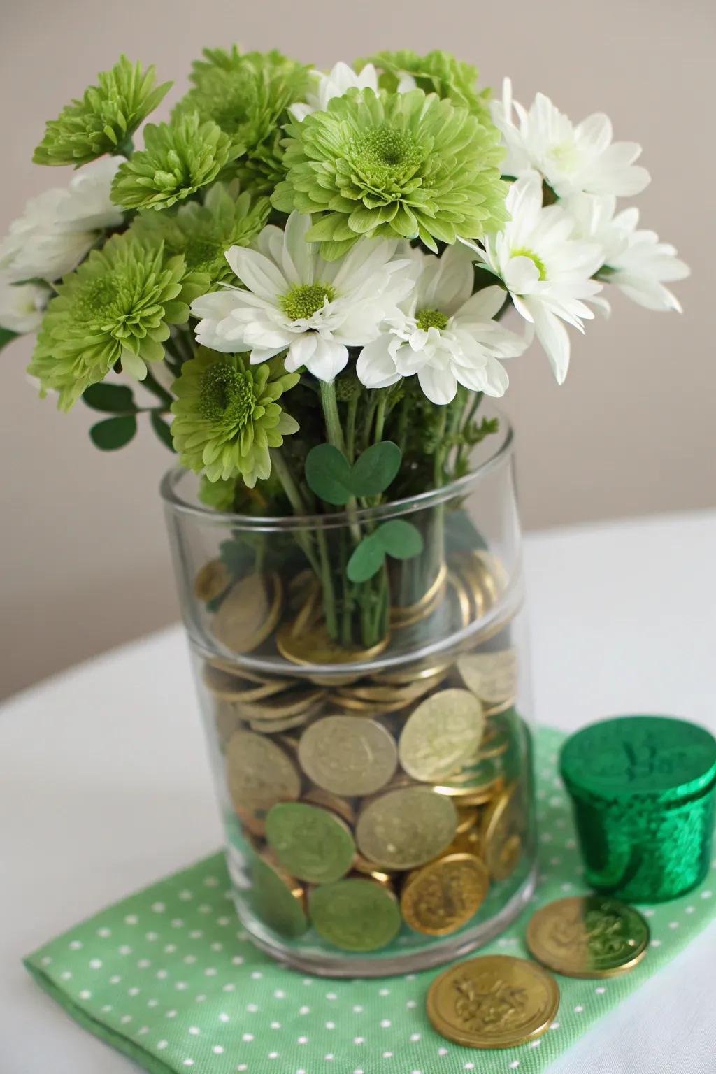 A gilt disk amphora adds a shimmer to your festivities.