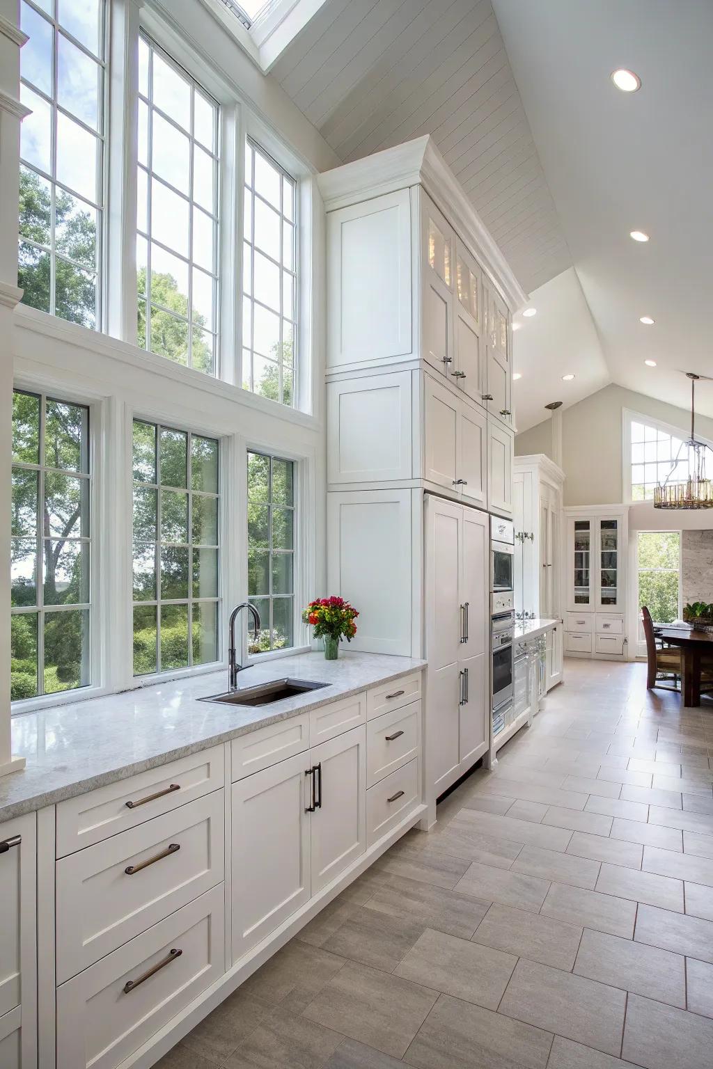 White cabinets amplify natural light, resulting in a bright and inviting kitchen setting.