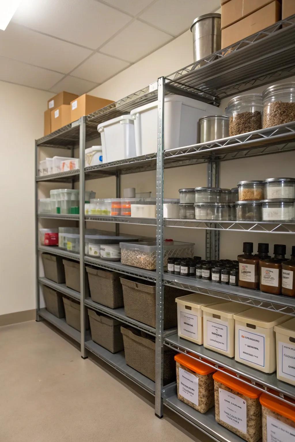 Flexible storage solutions are achievable with adaptable shelving.