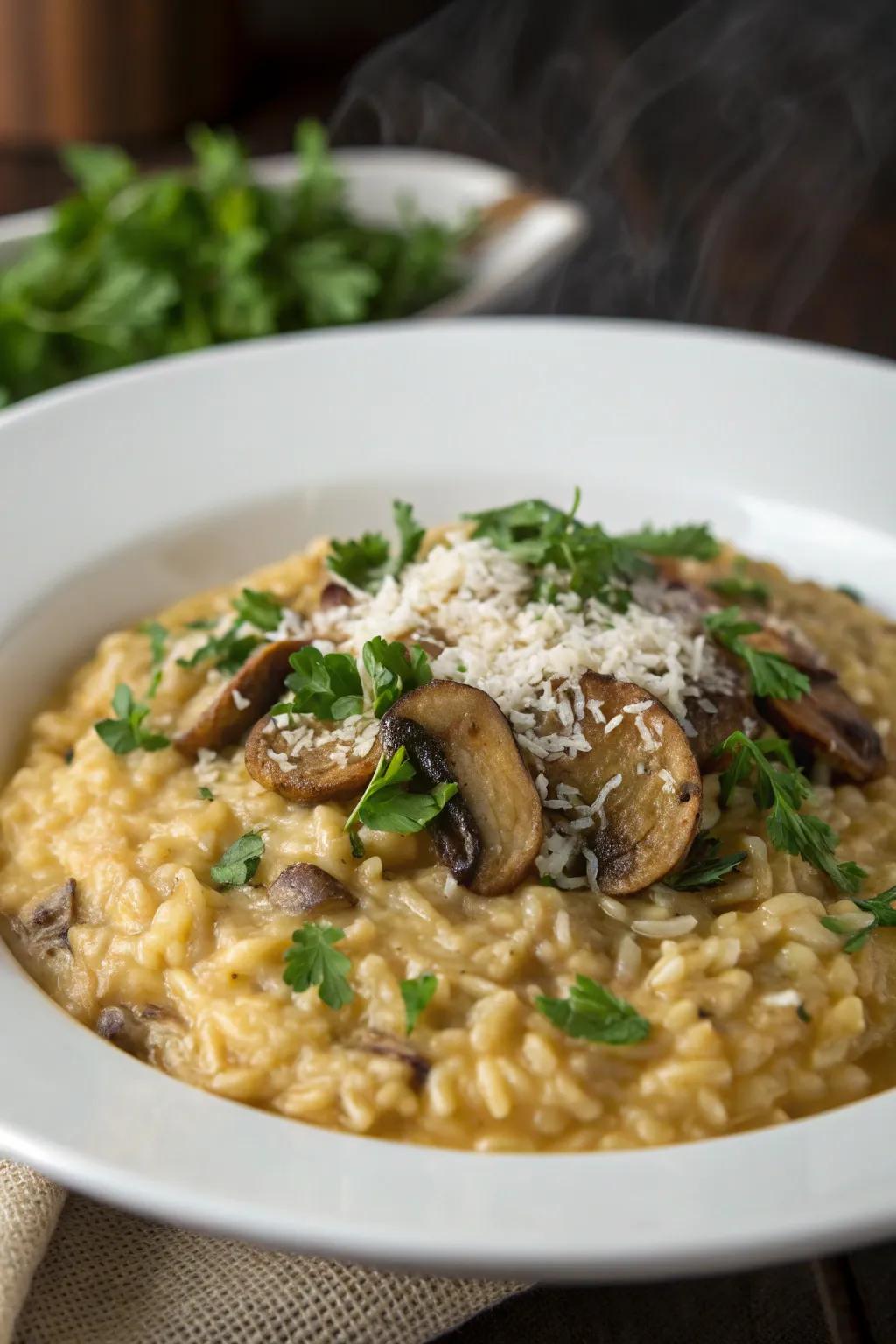 Creamy fungi risotto, a comforting classic.