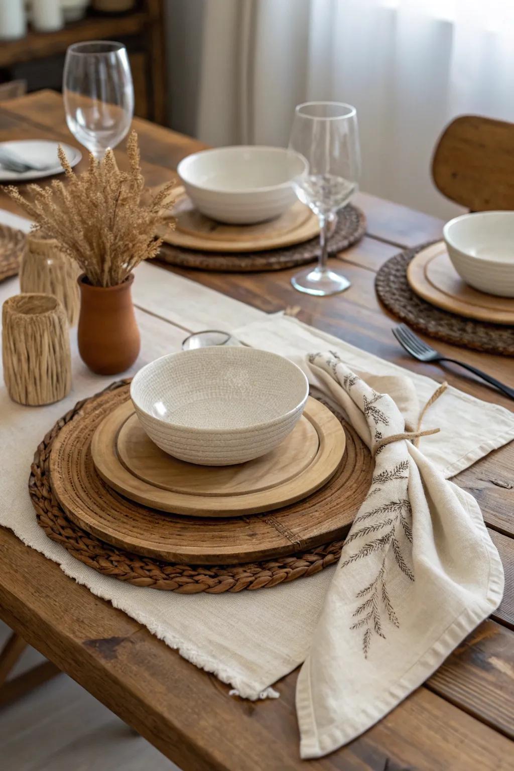 Rustic touches bring warmth and simplicity to the table.