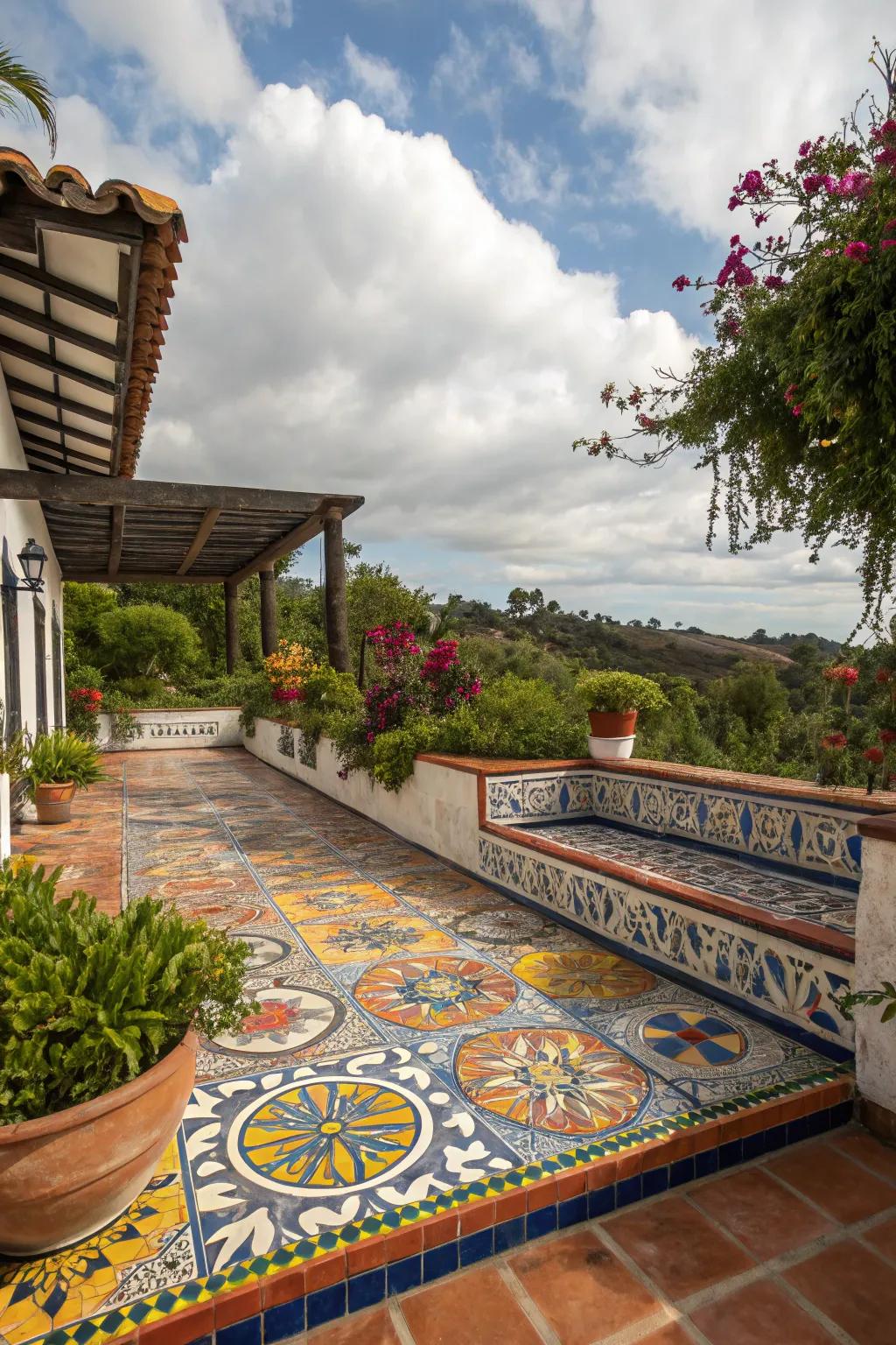 Craft an inviting outdoor space with Andalusian mosaics.