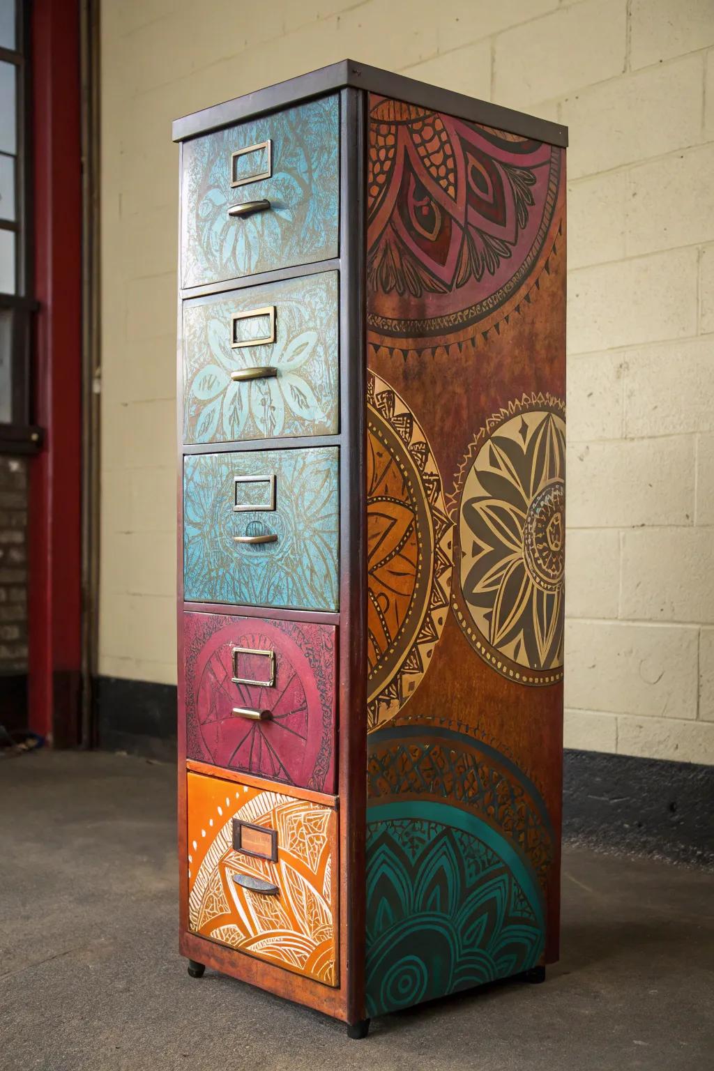 Transform your space with an artistic filing cabinet makeover—where practicality meets imagination.