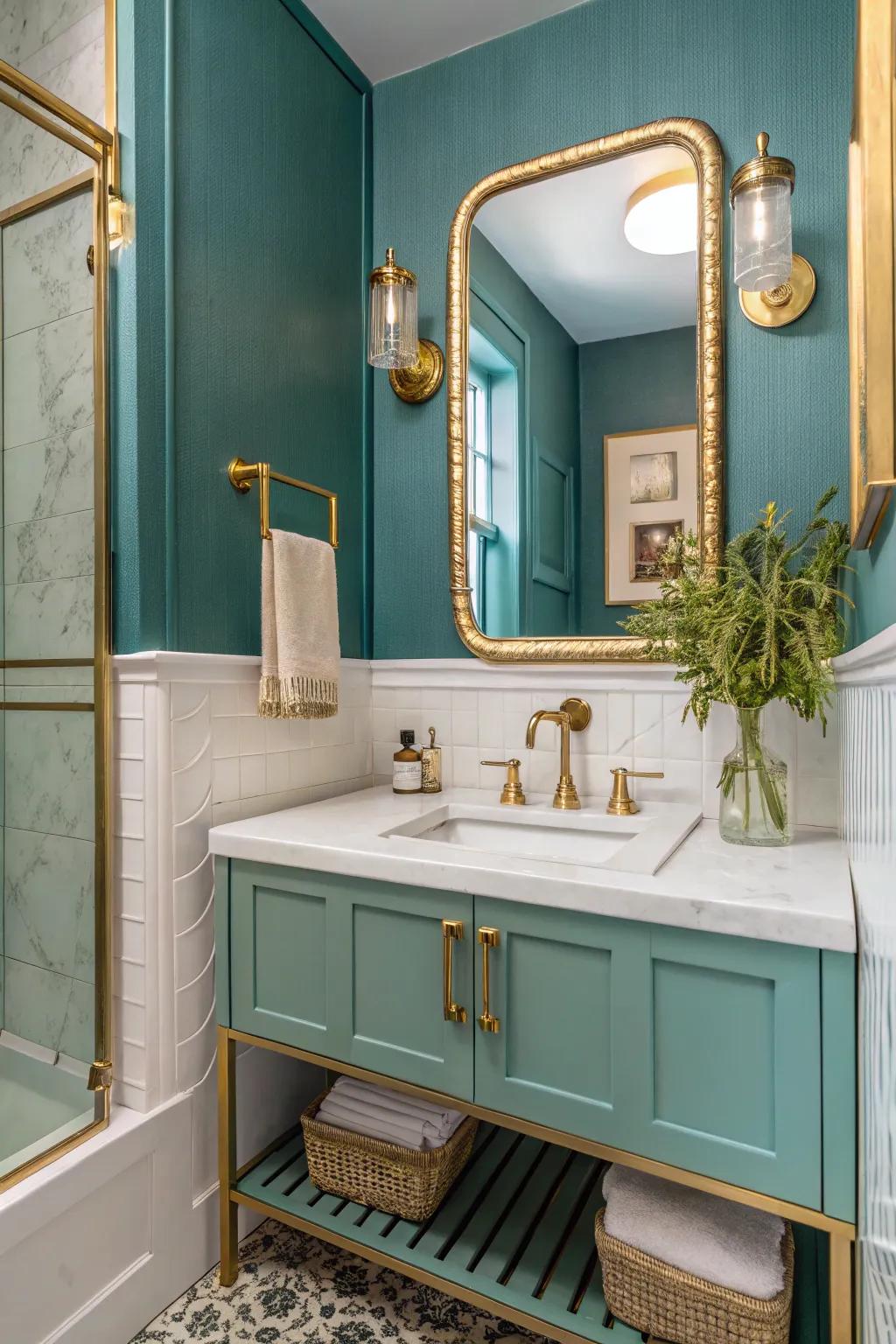 Include a touch of luxury through teal and gilded elements.