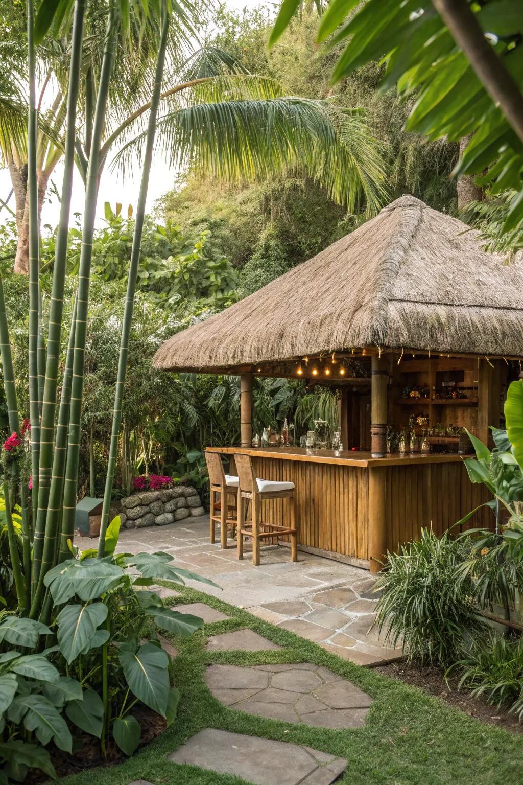 Opt for bamboo as a sustainable and chic option for your tiki bar's roofing.