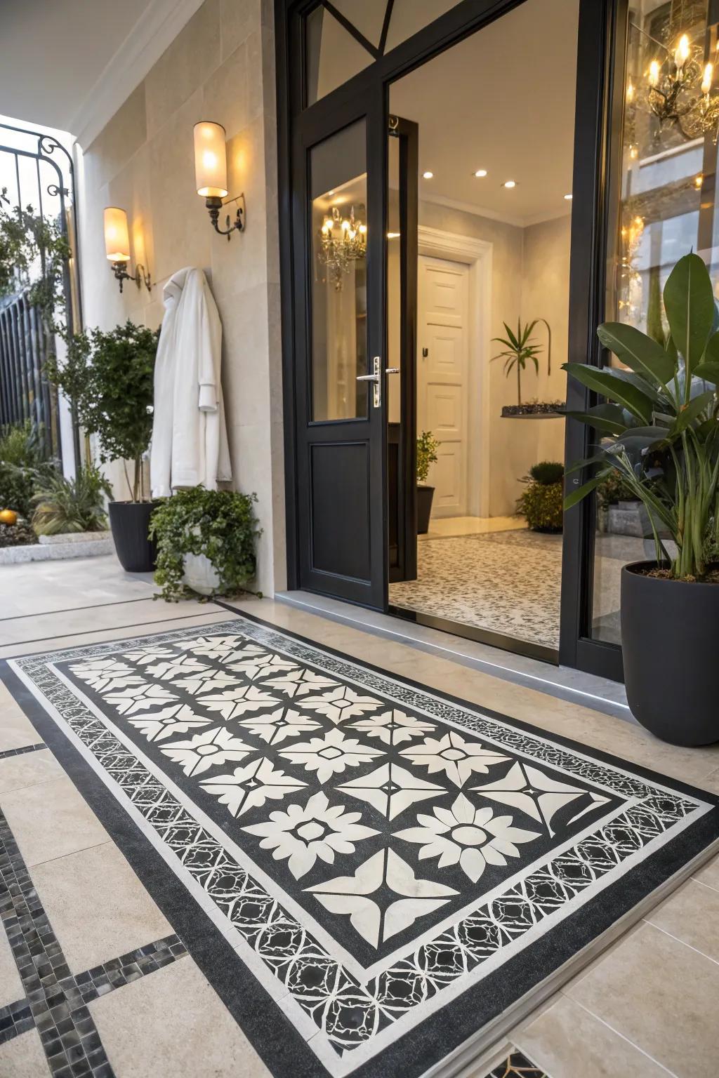 Create a bold impression with monochrome floor covering designs.