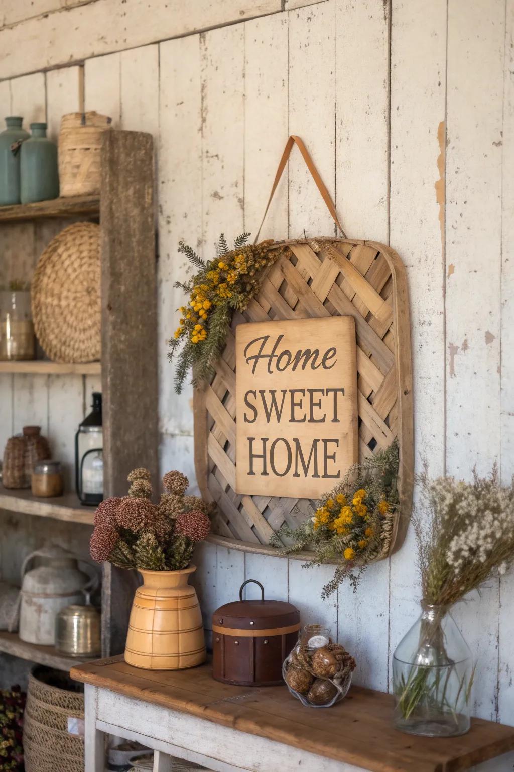 A warm greeting with an uplifting message in a woven platter.
