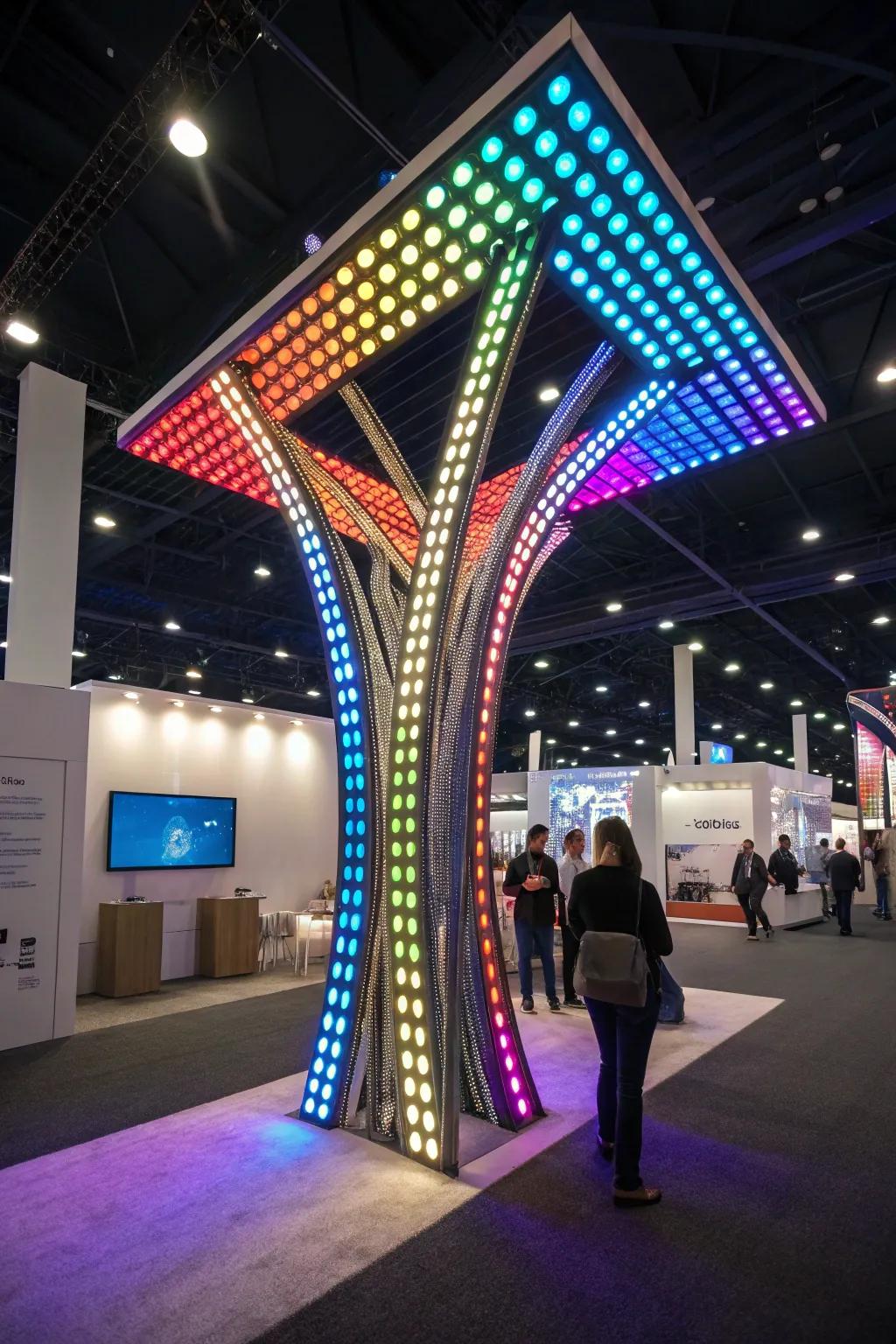Innovative light installations that fascinate and enhance the booth’s design.