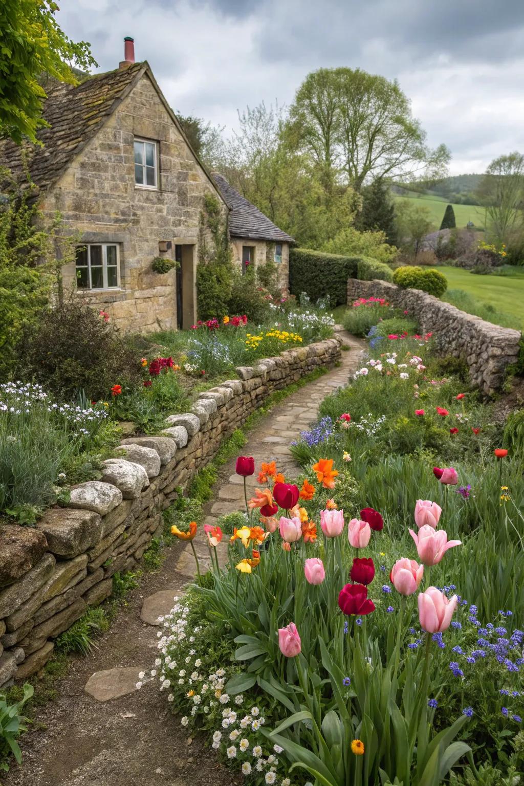 Cozy appeal: Tulips nestled in a relaxed setting.