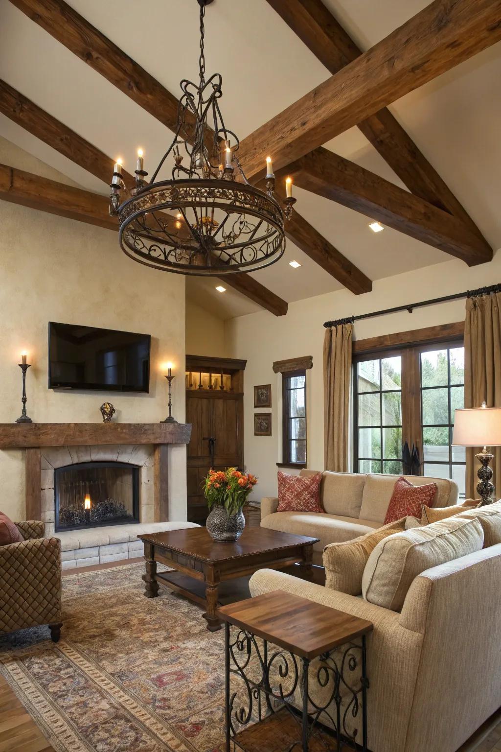 Open beams enhance the Tuscan vibe.