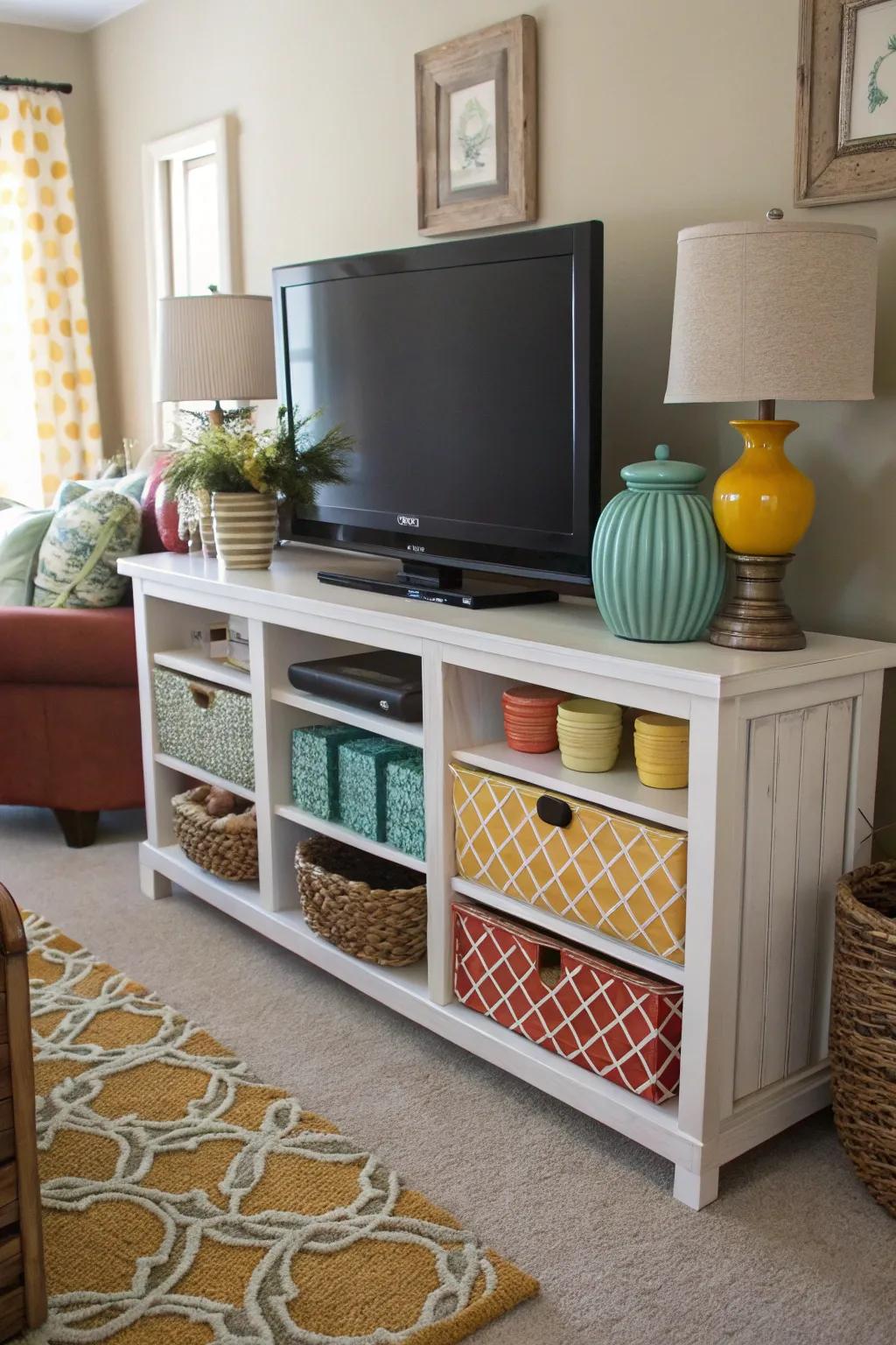 Harmonious color selection integrates the TV space into the room's overall design.