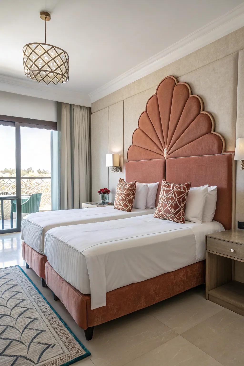 A striking headboard transforms a twin bed into the centerpiece of the room.