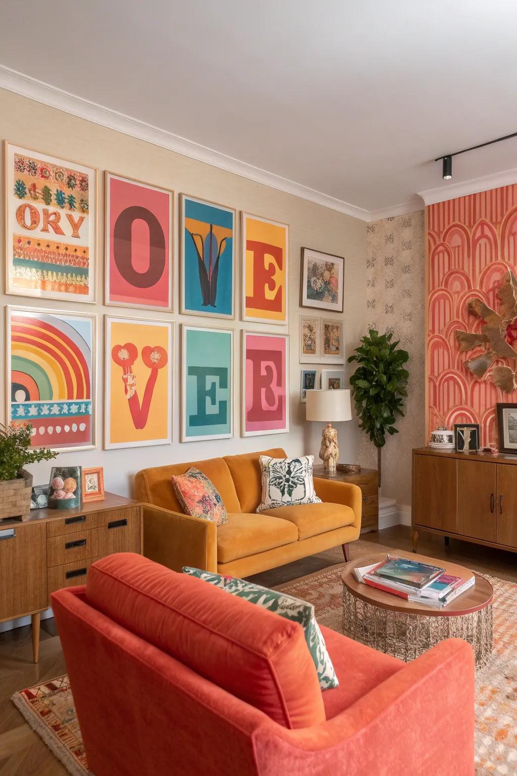 Colorful typography can instantly transform and energize your area.