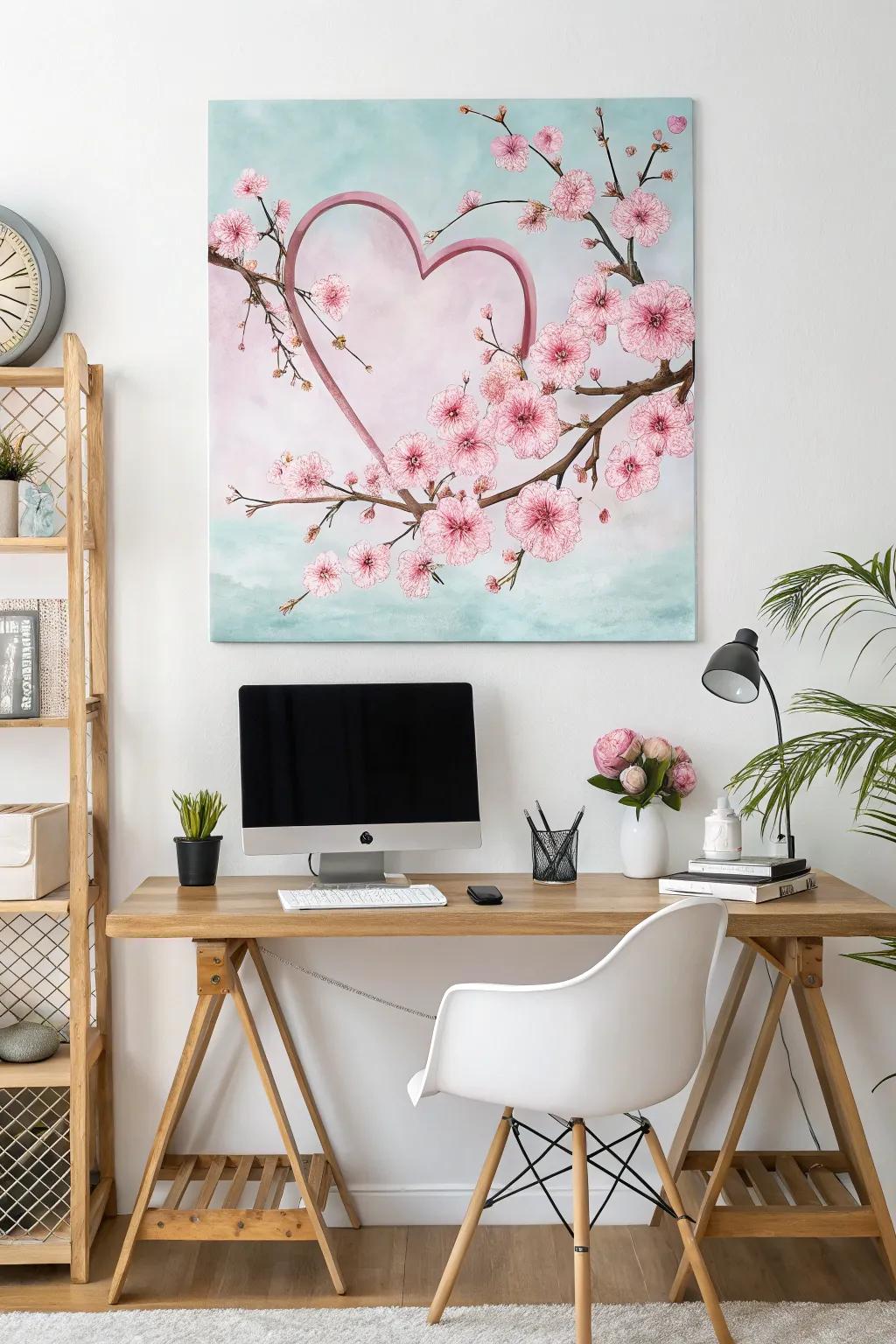 Cherry blooms impart a subtle nuance to heart-centered art.