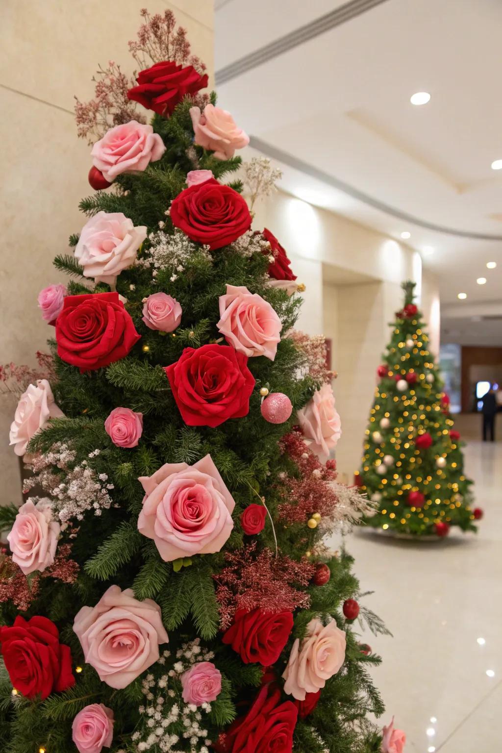 Floral accents bring a classic romantic touch to your tree.