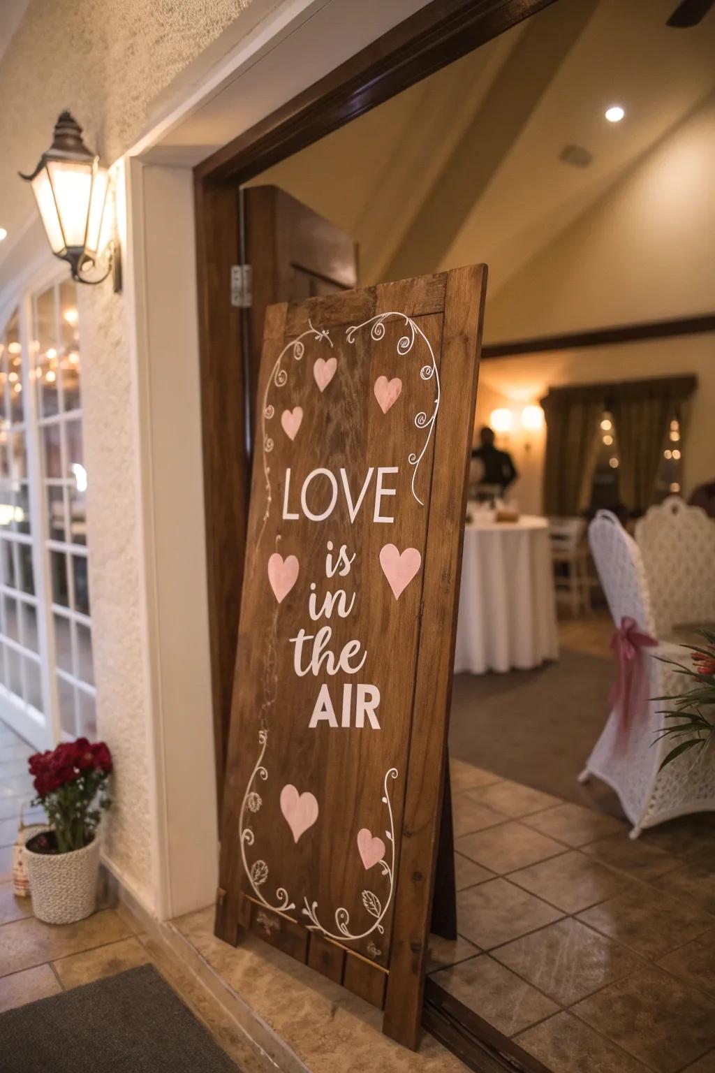 For Valentine's Day, a romantic welcome sign sets the tone.