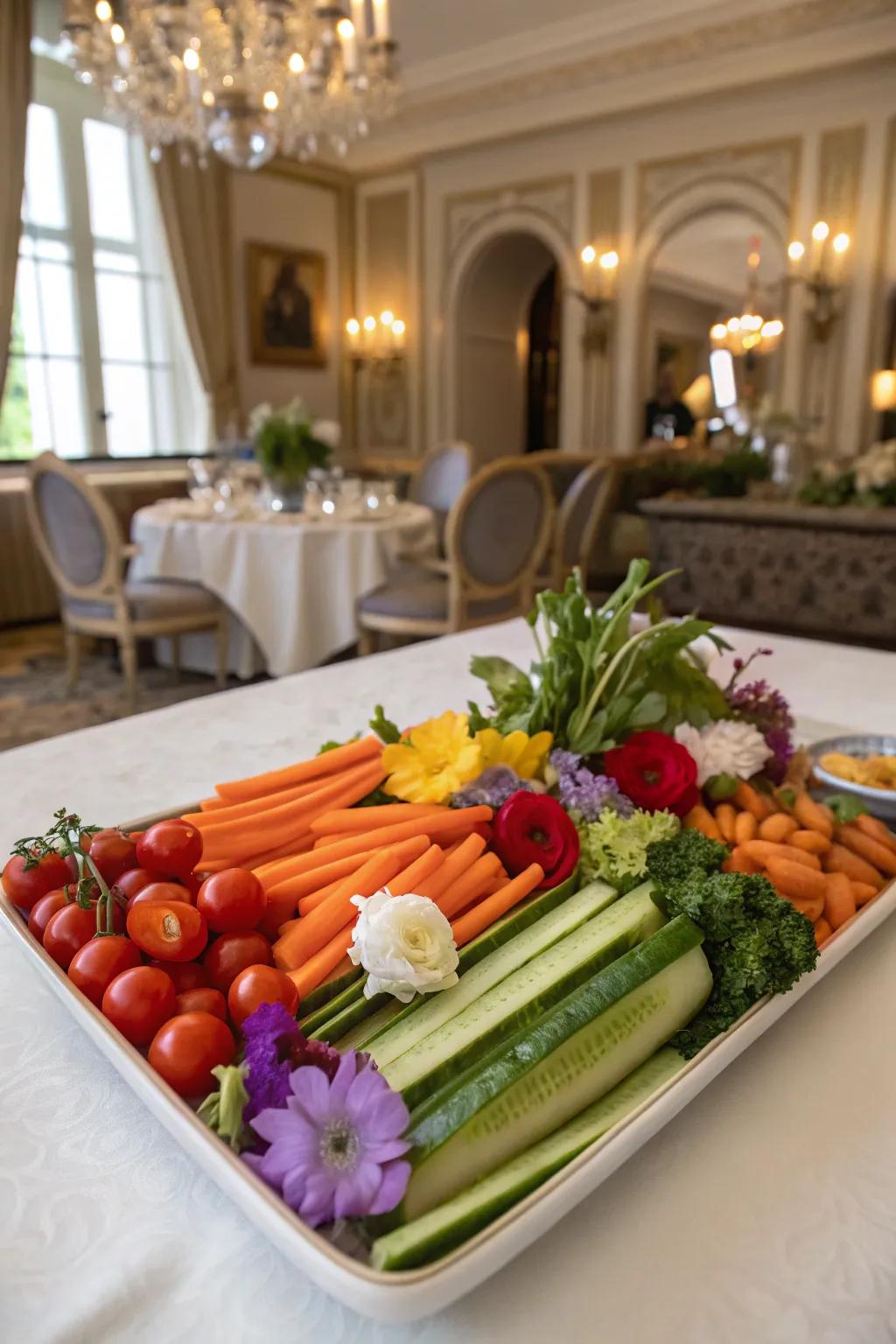 A platter enriched with elegant edible blooms.