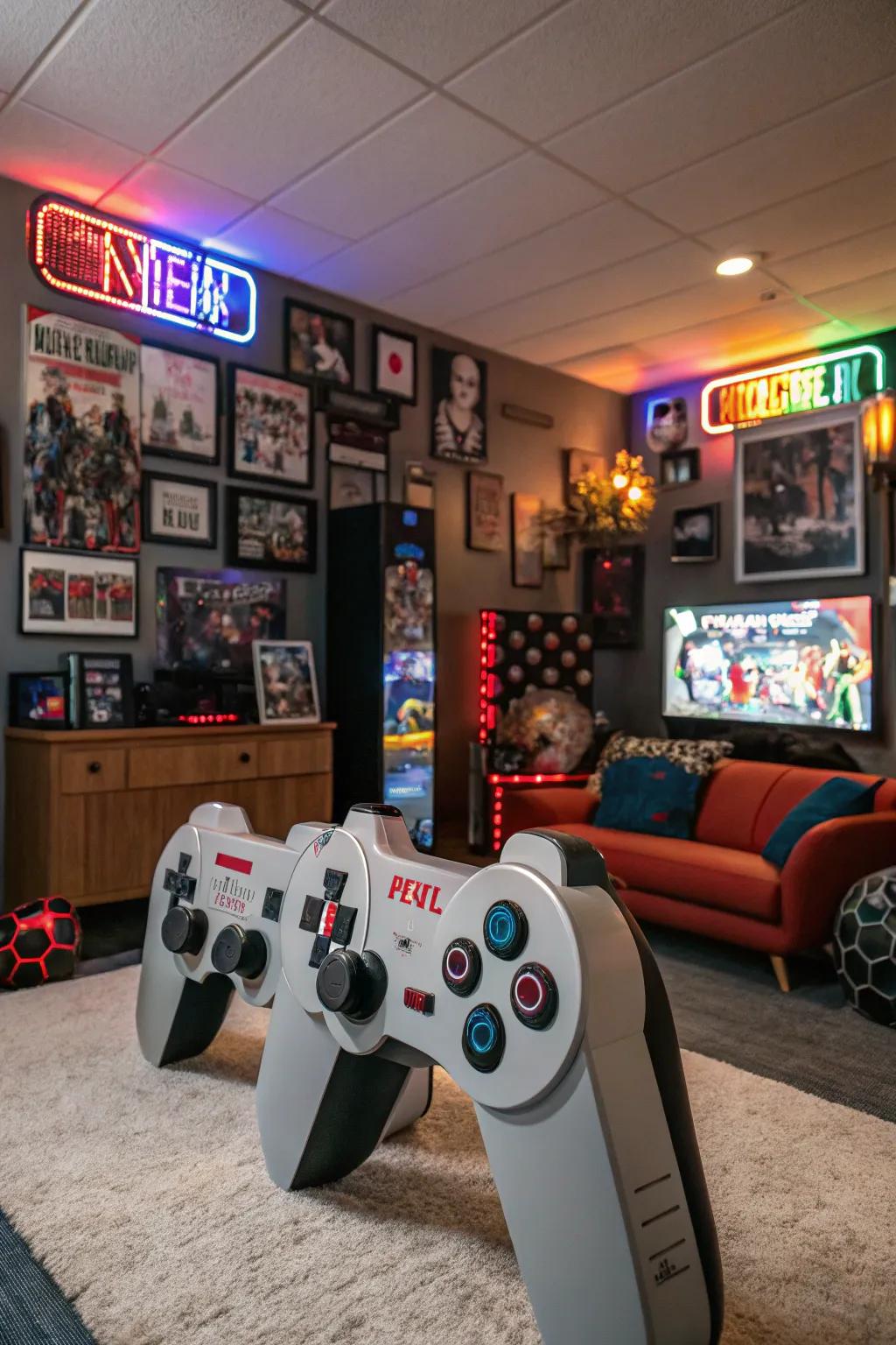 Oversized game controllers make a striking statement.