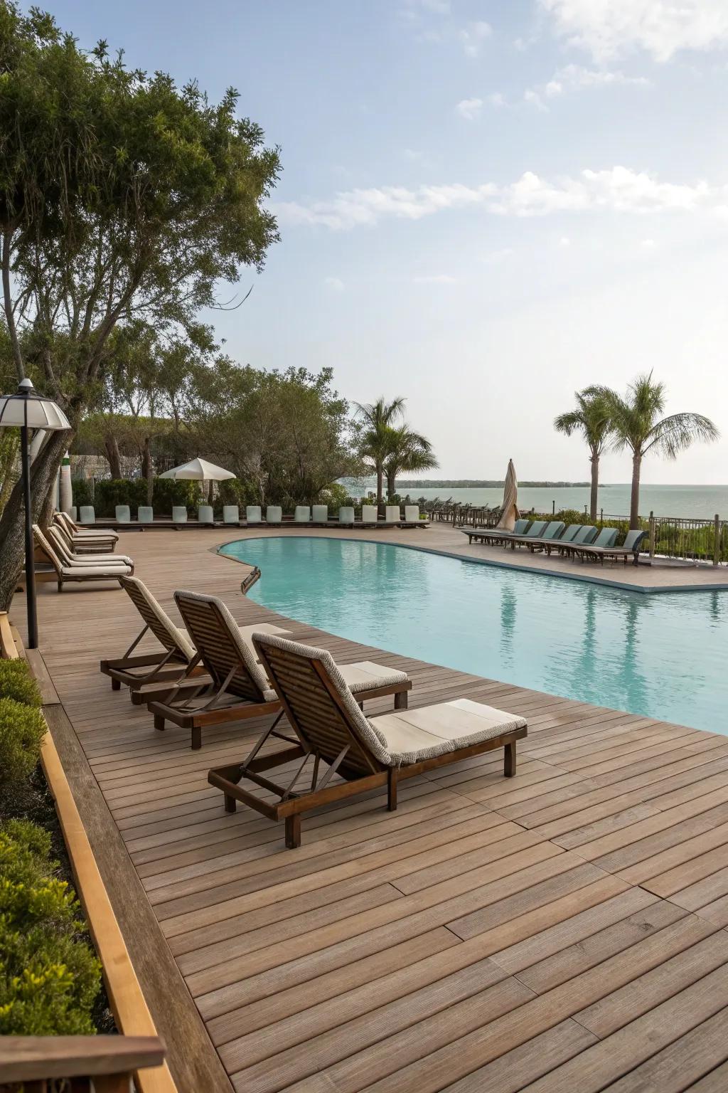 A thoughtfully crafted deck area enhances your pool and provides an area to relax.