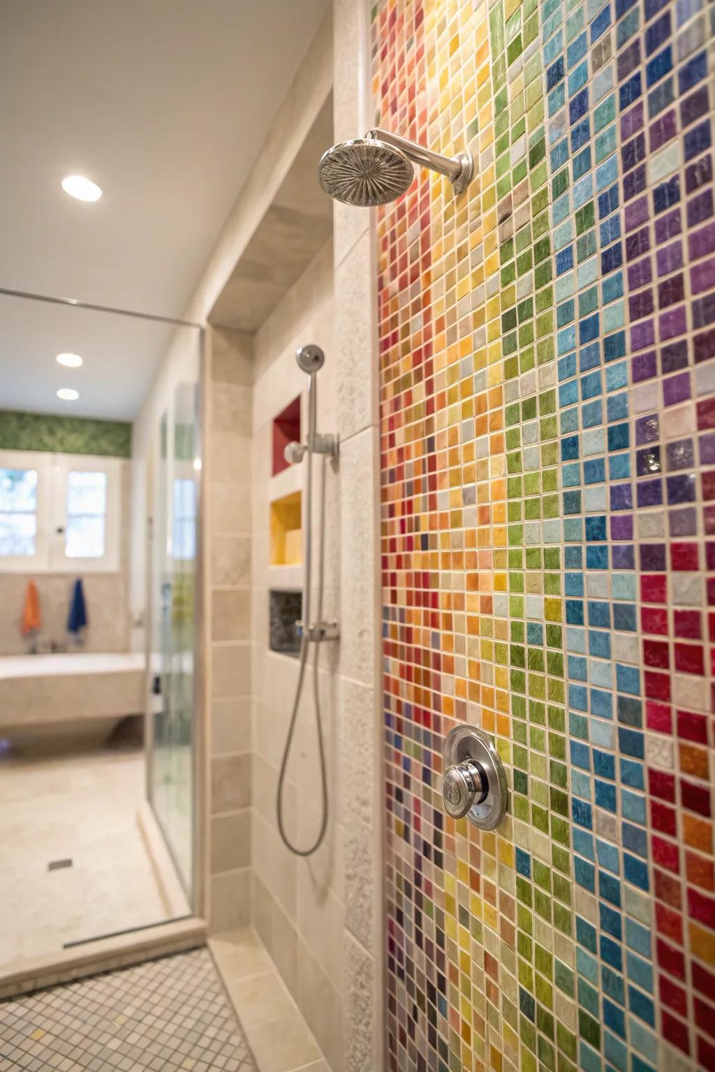 Vibrant tile creations inject a burst of color and creativity.