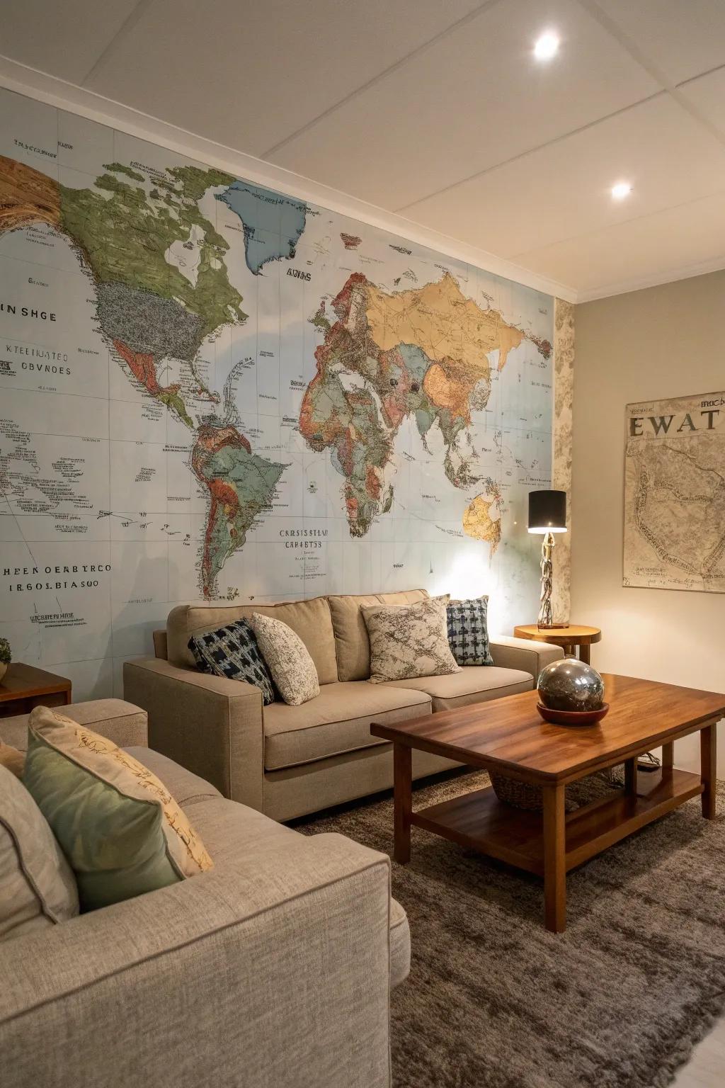 Organize your upcoming voyage using an engaging global map mural.