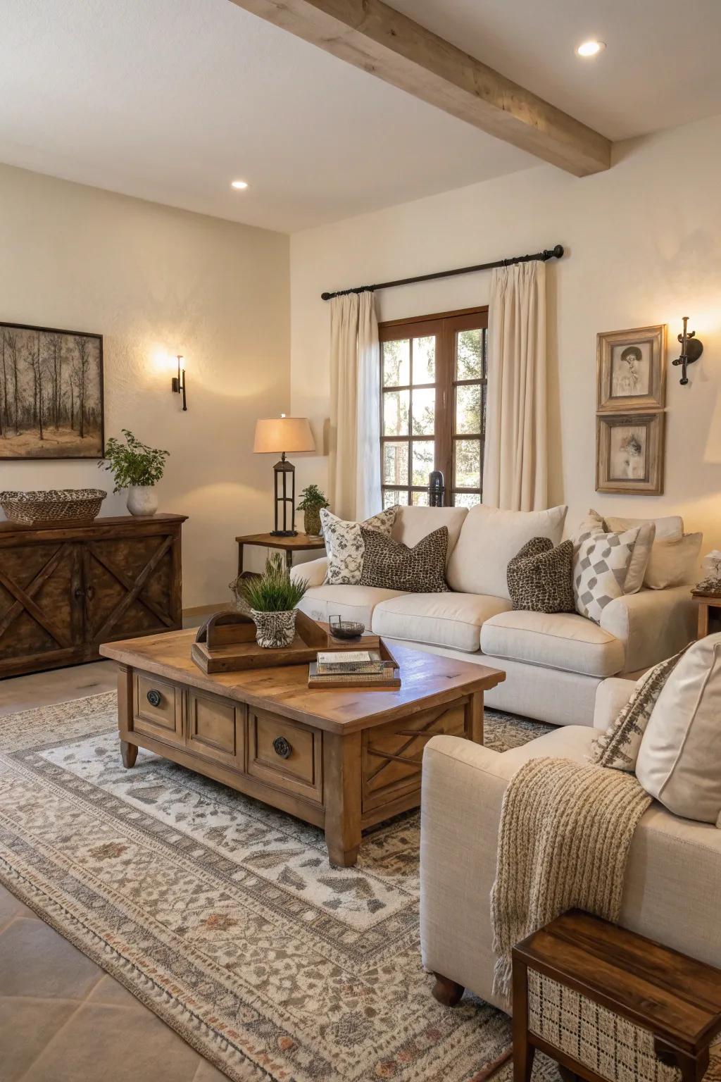 Quiet hues compose a serene and welcoming atmosphere.