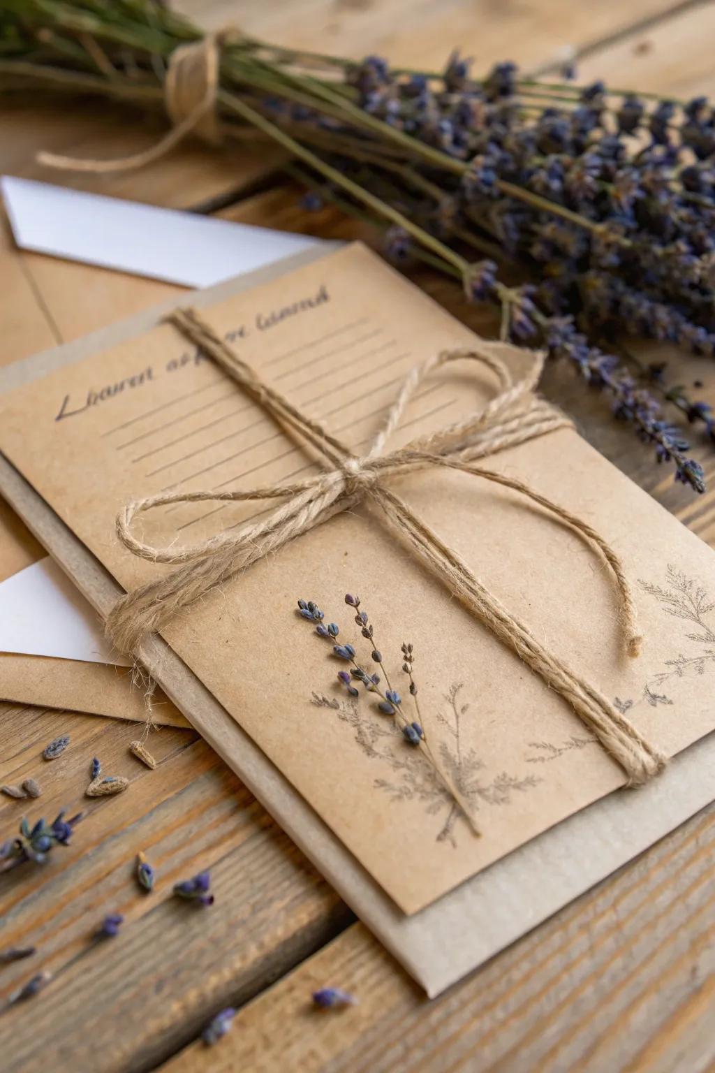 Countryside wedding invitation featuring textured paper, radiating warmth and allure.