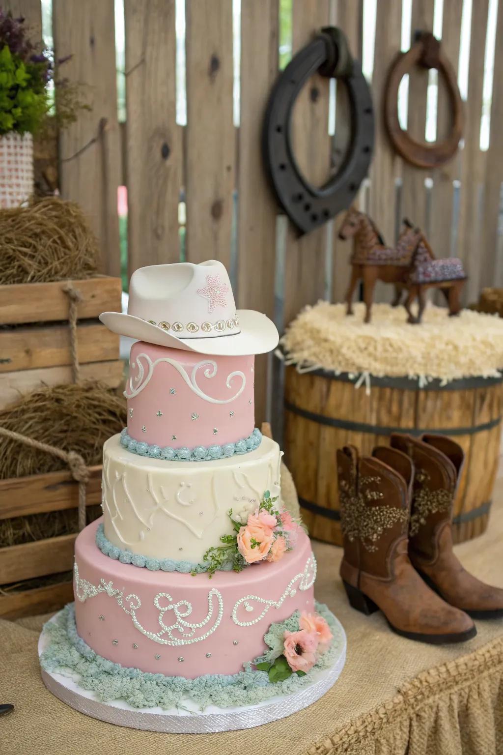 Cake crowned with cowpoke-style figurines.