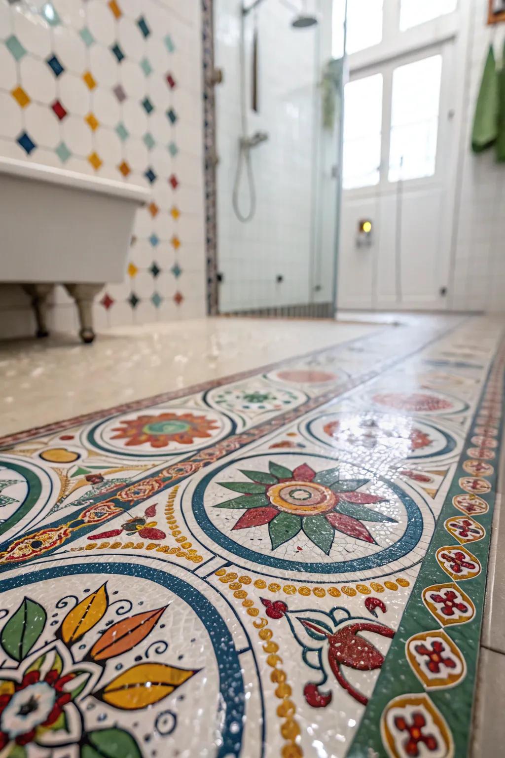 Mosaic tiles infuse vibrancy and creative flair into your wet room.