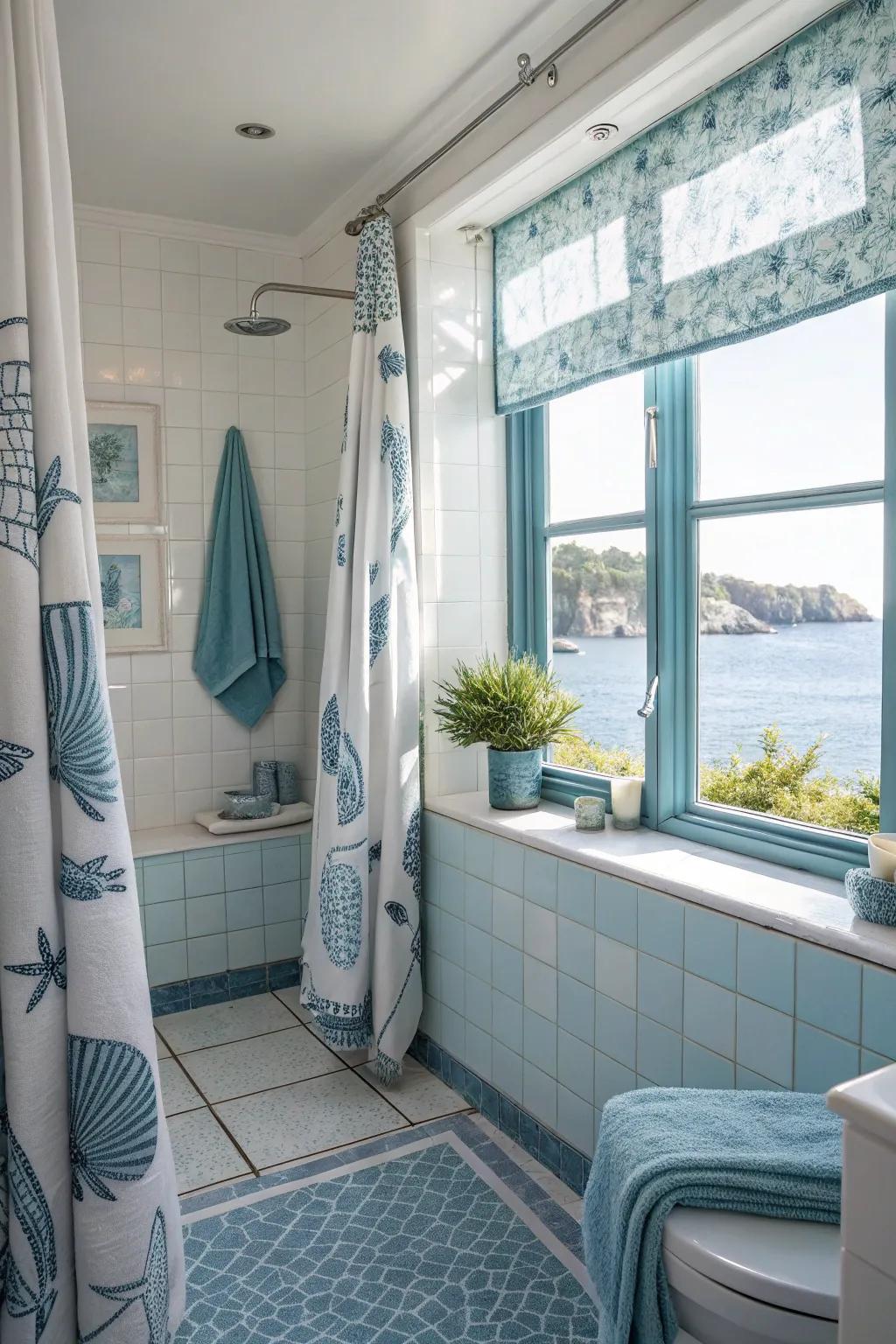 Gentle sky-blue highlights enrich the shoreline feel.