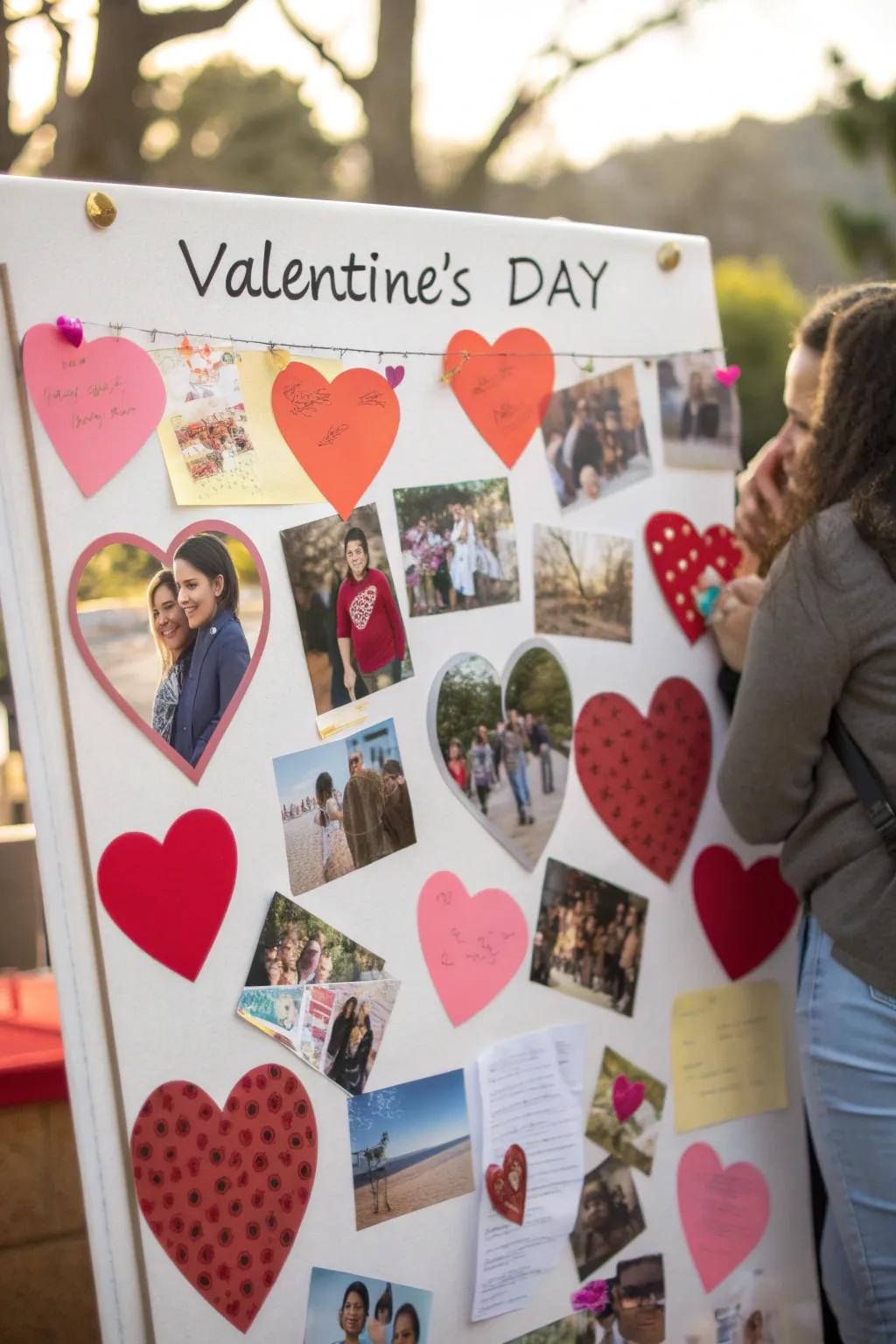A customized Valentine's display poster showcasing images and heartfelt notes.