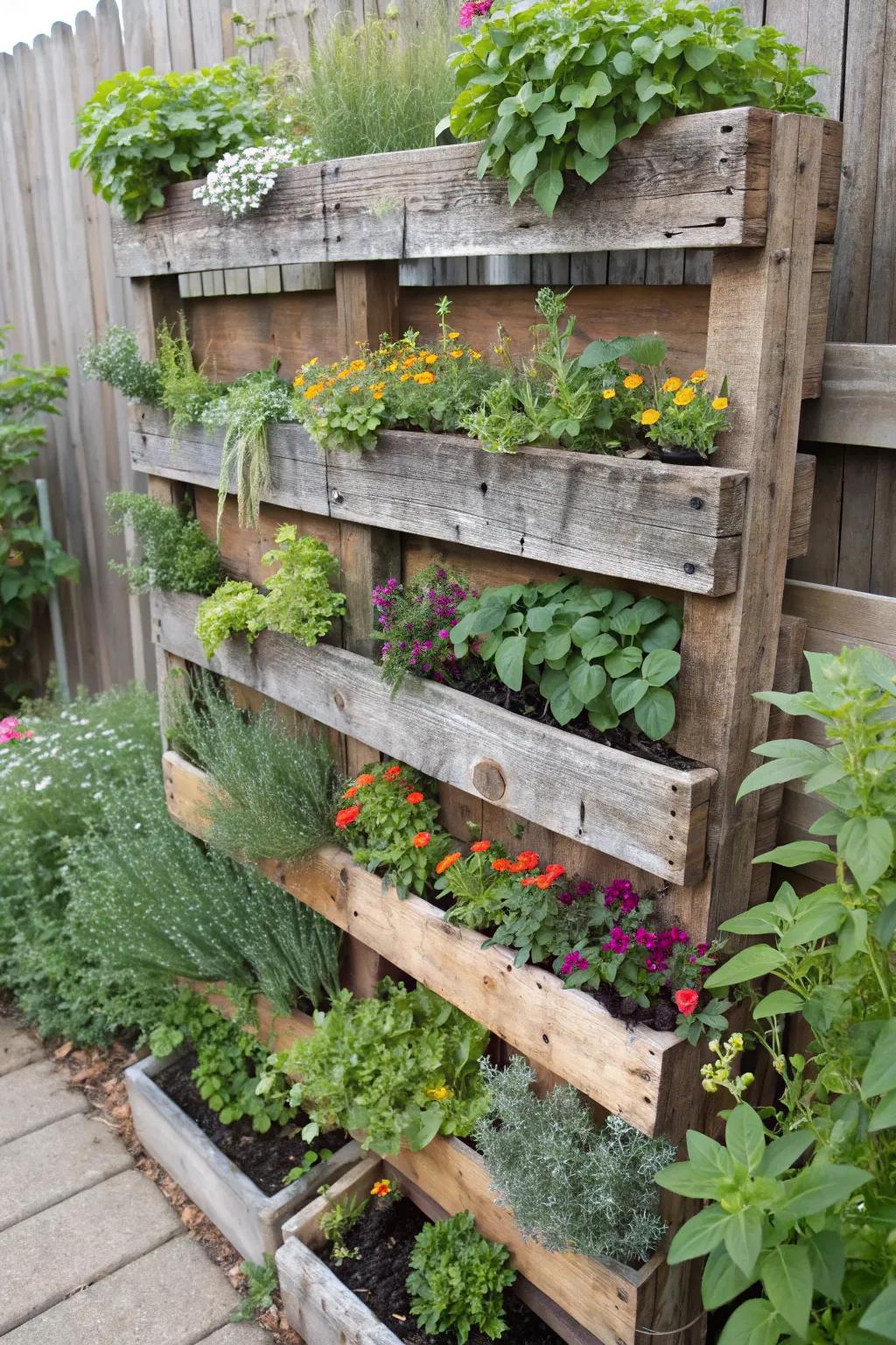 Redesign pallets into elegant standing planters.