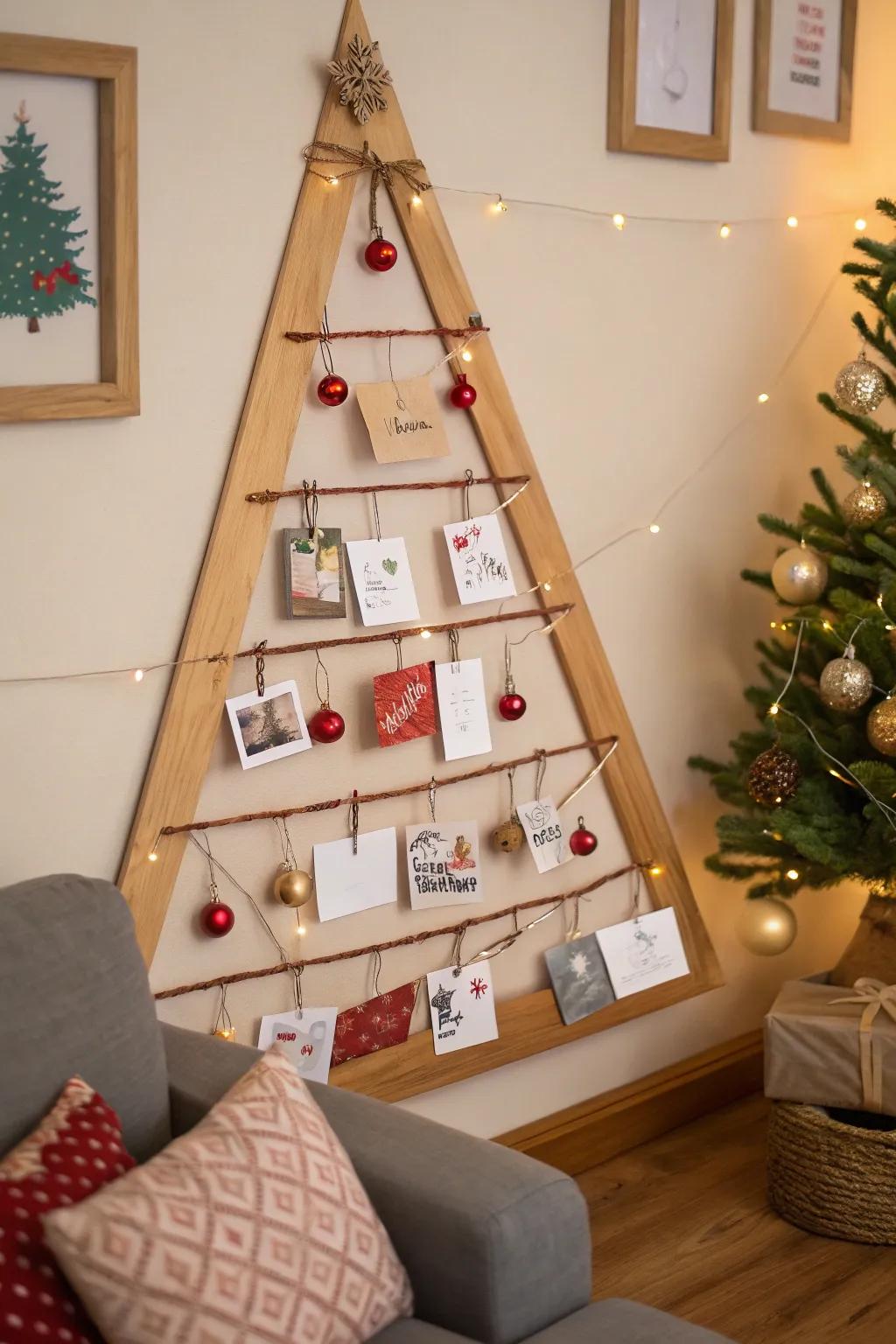 A streamlined wall-mounted tree ideal for showing cards and decors.